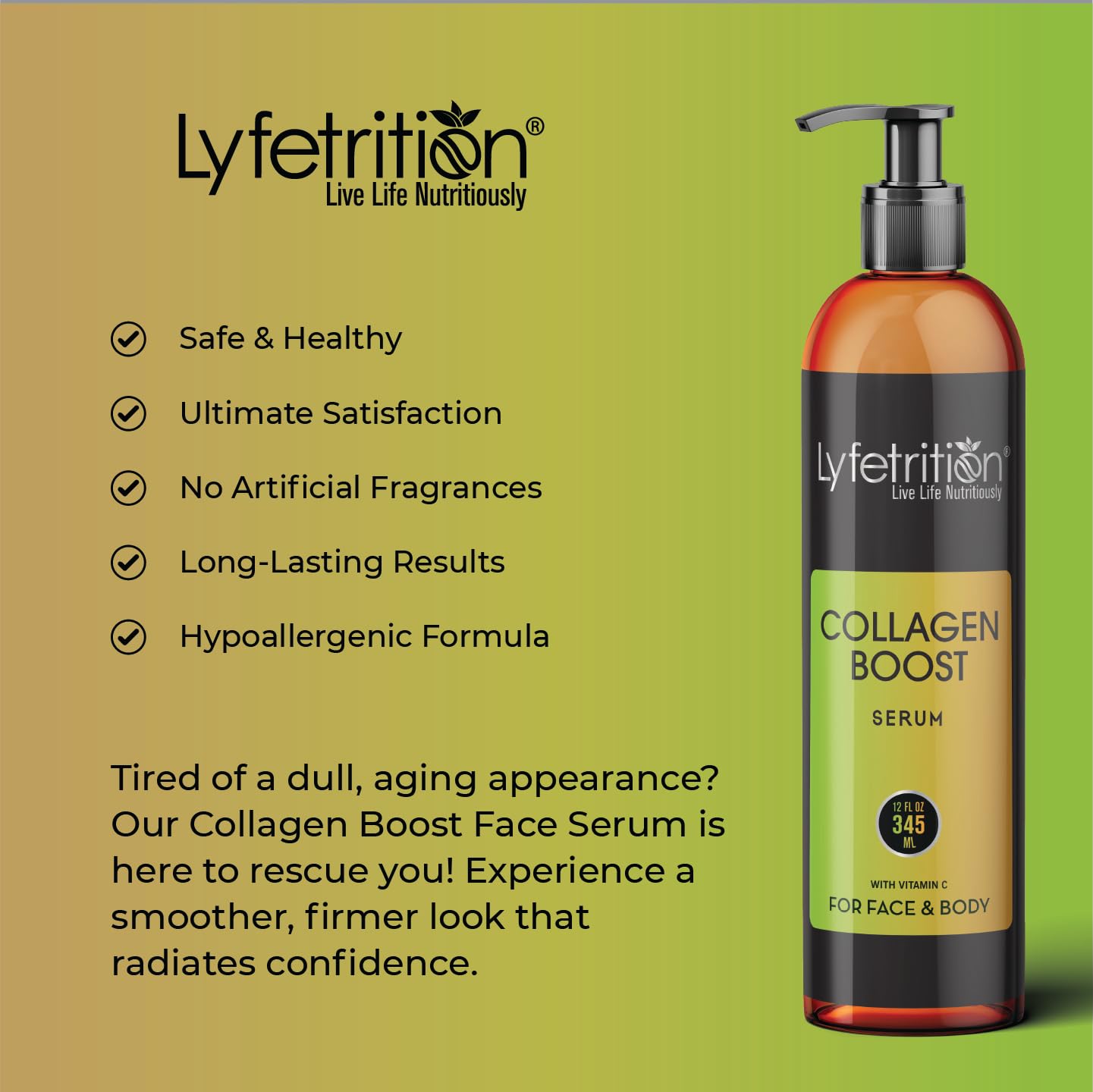 Collagen Boost Face Serum with Vitamin C, Hyaluronic Acid & Jojoba Oil - Anti-Aging Wrinkle Reducer & Skin Repair Treatment for Firm, Smooth Complexion | 12 Oz | Daily Hydration & Night Care Routine