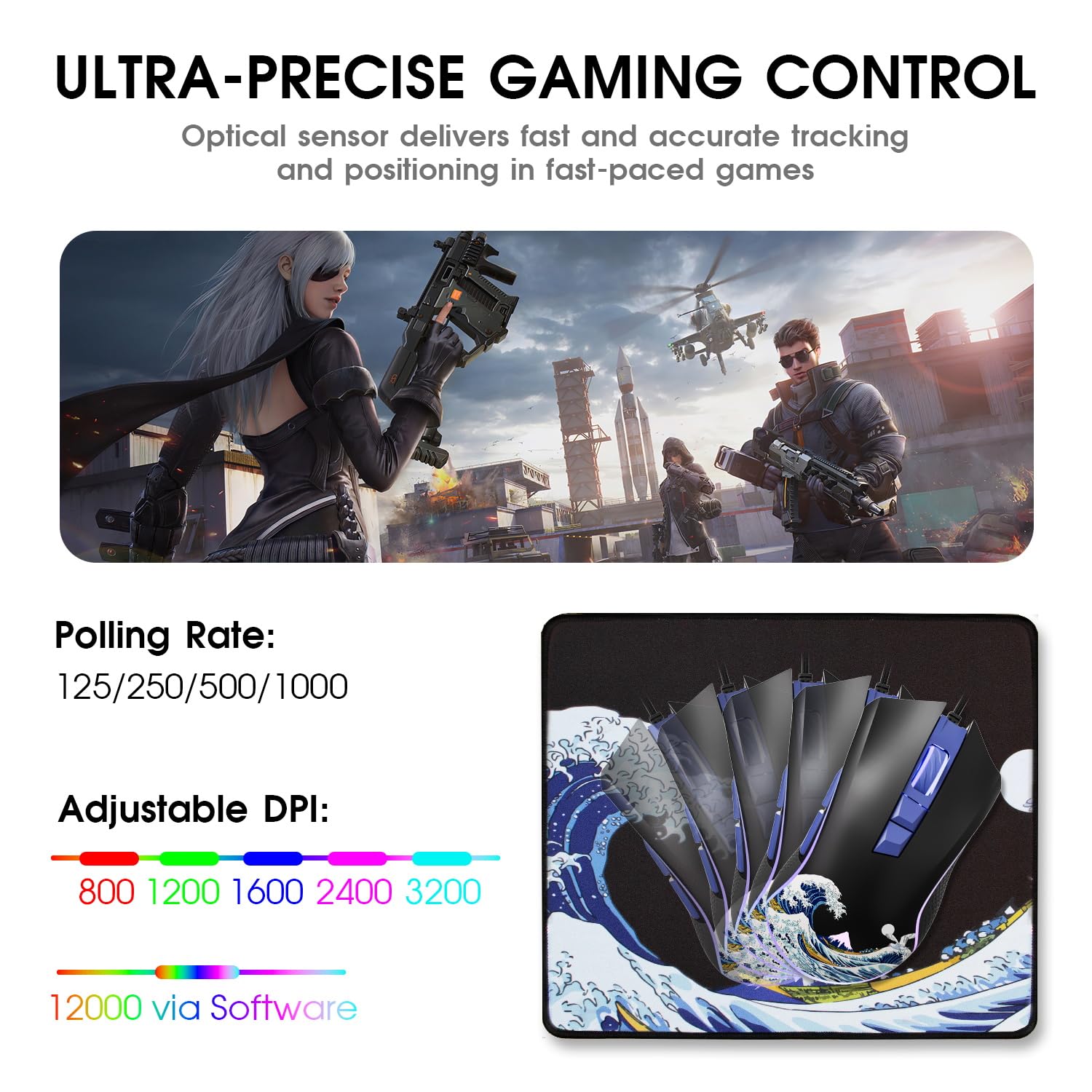 XVX Wired Gaming Mouse - 12000 DPI RGB Gaming Mouse with 12 Backlit Modes & 7 Programmable Buttons | Ergonomic PC Gaming Mouse for Windows/Mac/Laptop | Customizable Keybinding for FPS, MOBA & MMO Games