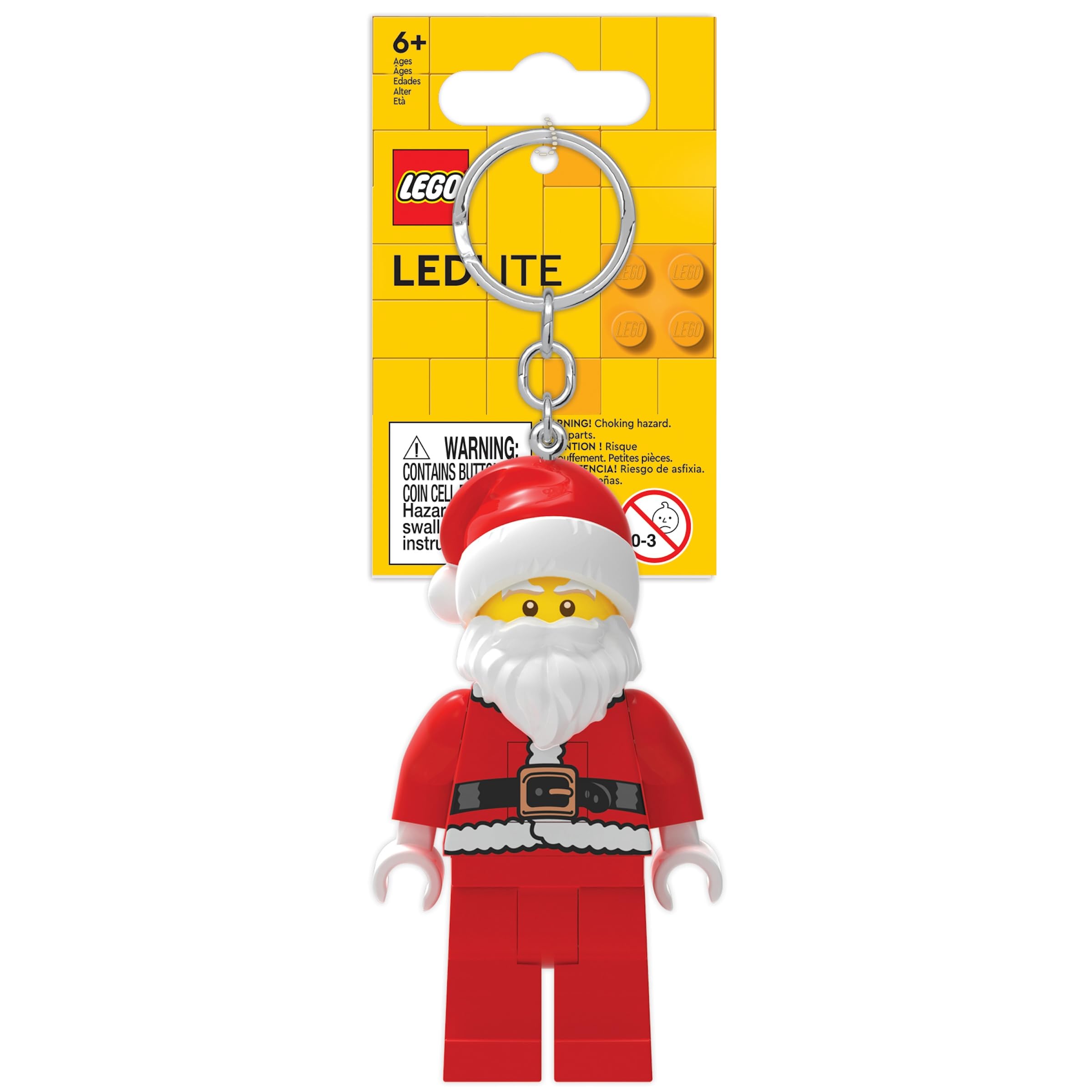 LEGO Minifigures Keychain - 3 Inch Tall Santa Claus Figure with Light (KE189H) - Perfect for Christmas Gifts, Party Favors & Keychain Decorations