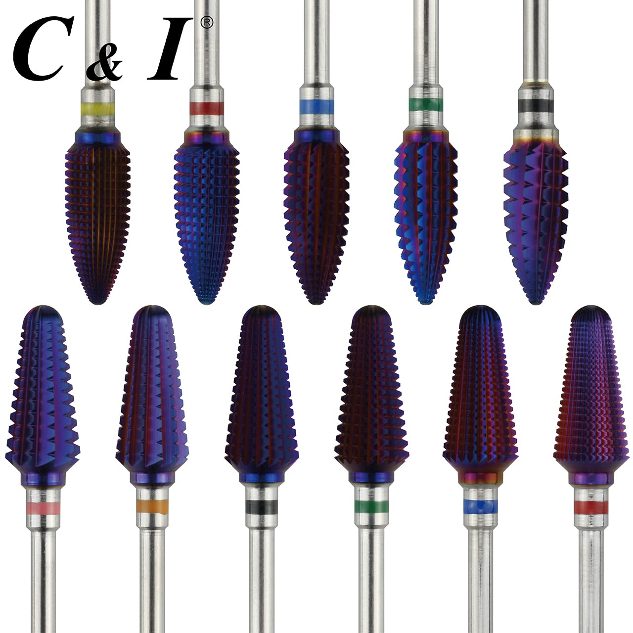 C & I Tapered Tornado & Texas Tornado Nail Drill Bit for Professional Nail Drill Machine - Purple Coated (Texas Tornado C) | Perfect for Acrylic Nails, Gel Extensions & Nail Art | Salon & Home Use