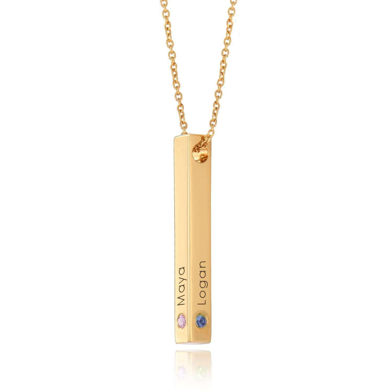 Personalized 3D Bar Necklace with Diamond & Birthstone - Custom Name Jewelry for Women, Mom - Elegant Gift for Christmas, Mother's Day, Birthday | Perfect for Everyday Wear, Date Nights & Special Occasions