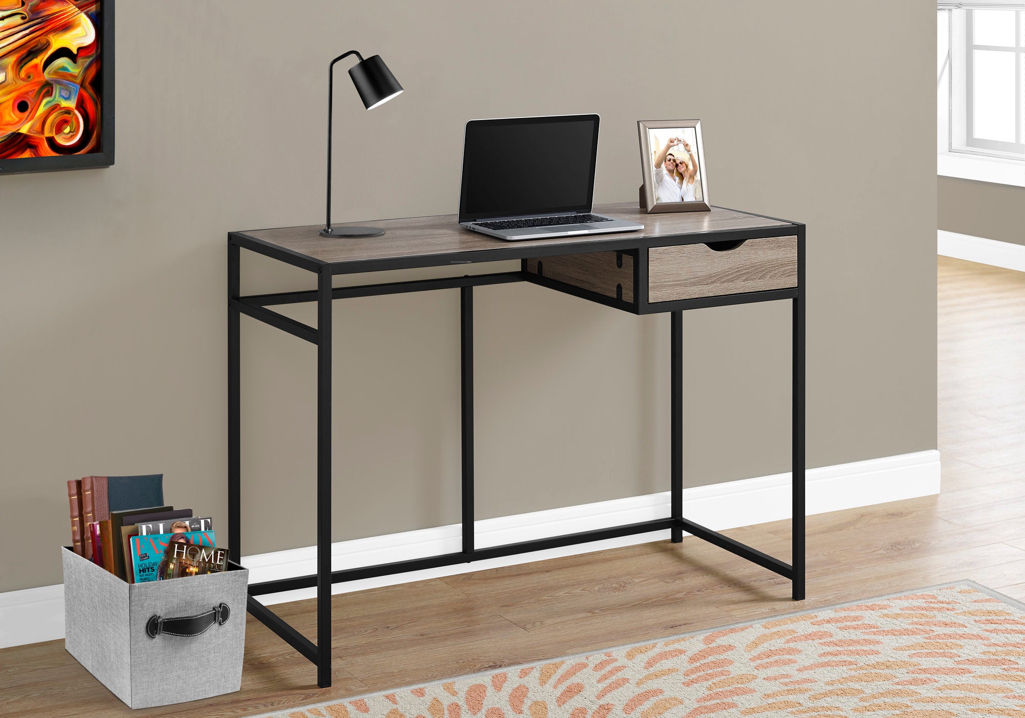 42L Office Series Storage Box in Dark Taupe with Black Metal Frame - Perfect for Organizing Files, Supplies & Home Office Essentials