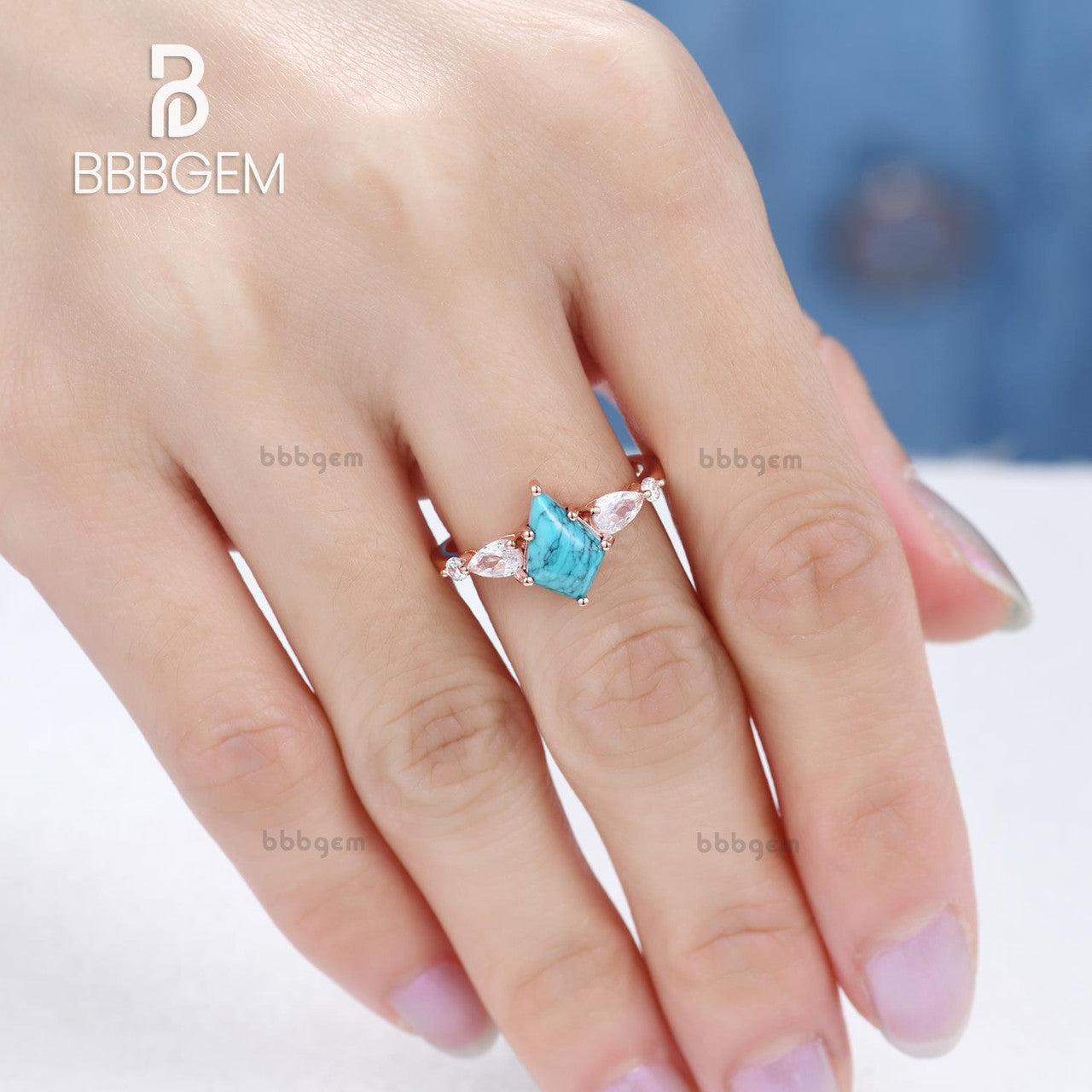 Vintage Turquoise Moissanite Engagement Ring - Rose Gold Cluster Statement Ring for Women, Perfect for Wedding, Proposal & Anniversary Gifts