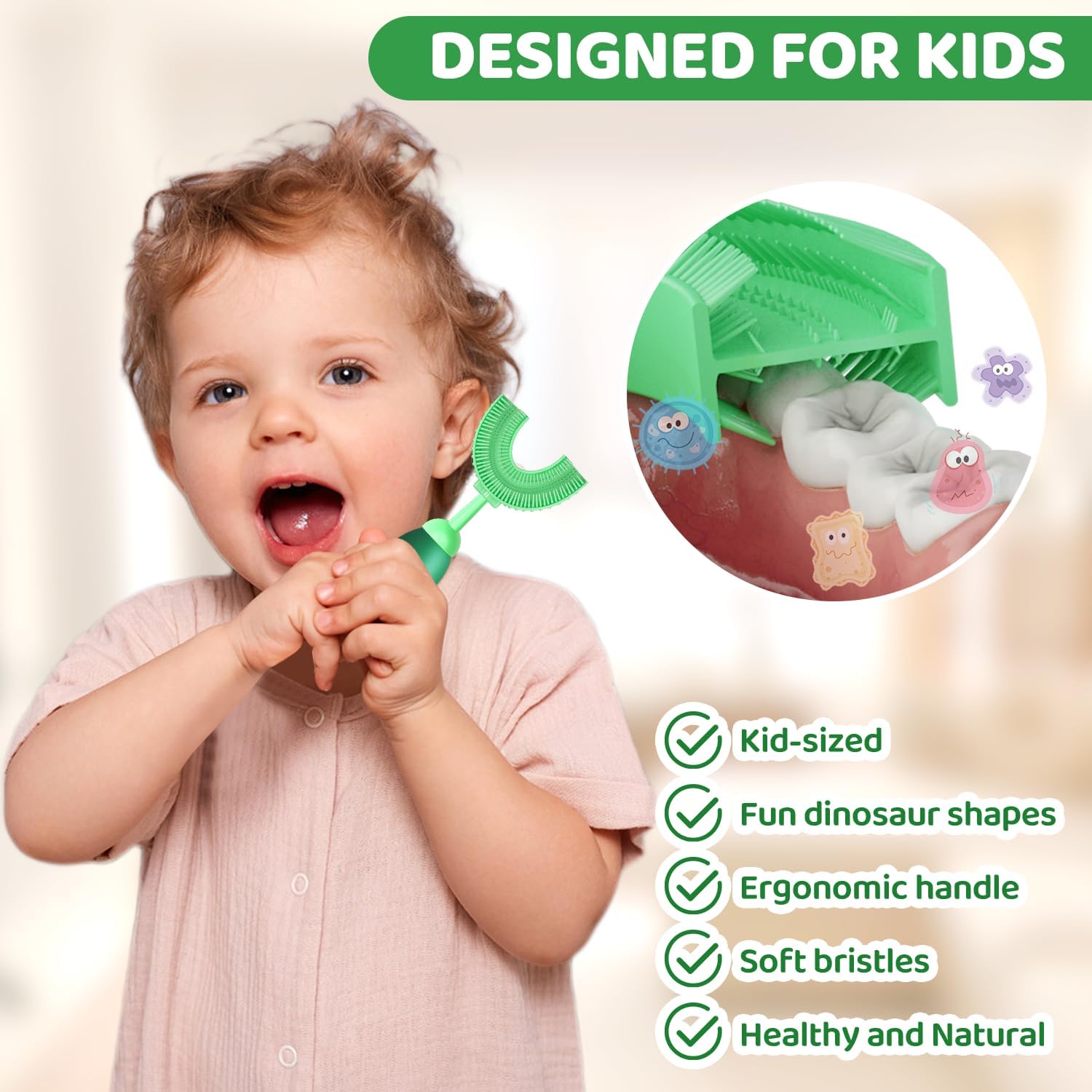U-Shaped Toothbrush for Kids Ages 2-7 | Soft Food-Grade Silicone for Sensitive Gums | 360° Teeth Cleaning Design | Training & Travel-Friendly Toddler Toothbrush (Yellow) | Perfect for Home, School & Travel Use