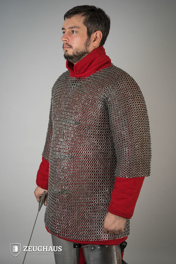 Flat Ring Riveted Chainmail Haubergeon - 9mm Oiled Steel Medieval Armor (B Stock) - Perfect for LARP, Cosplay & Historical Reenactments