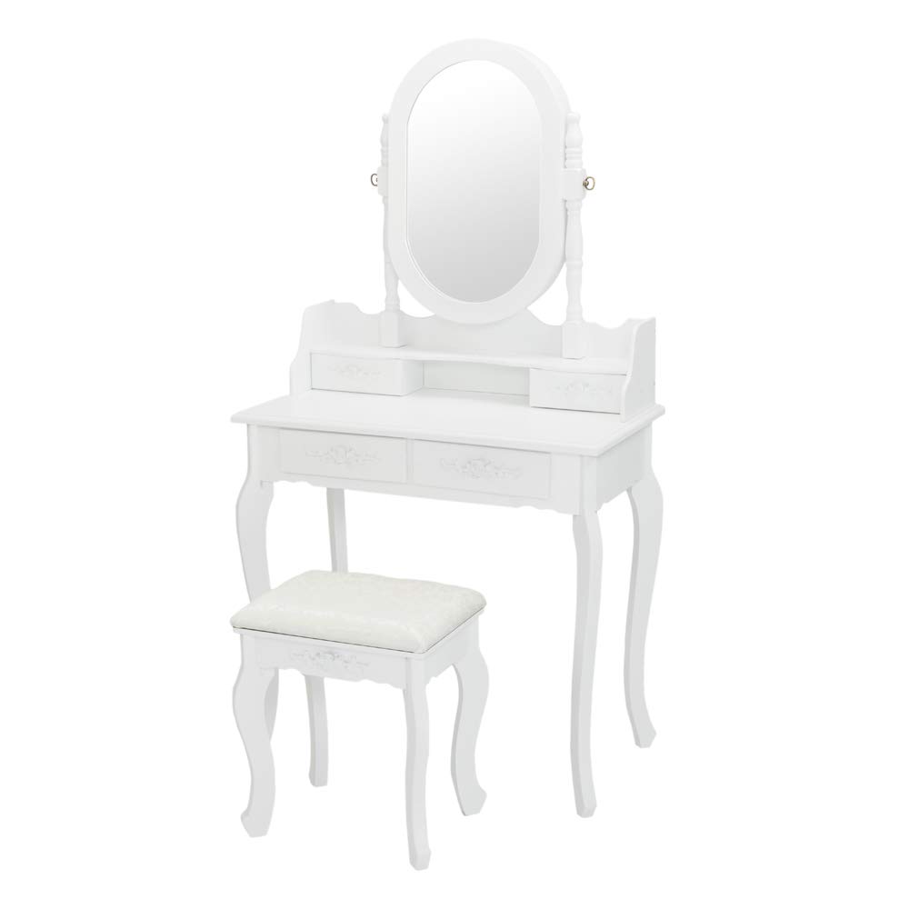 Elegant Vanity Dressing Table Set with Mirror, Stool & 4 Drawers - Jewelry Cabinet & Makeup Organizer for Women & Girls | Perfect for Bedroom, Dorm & Home Decor