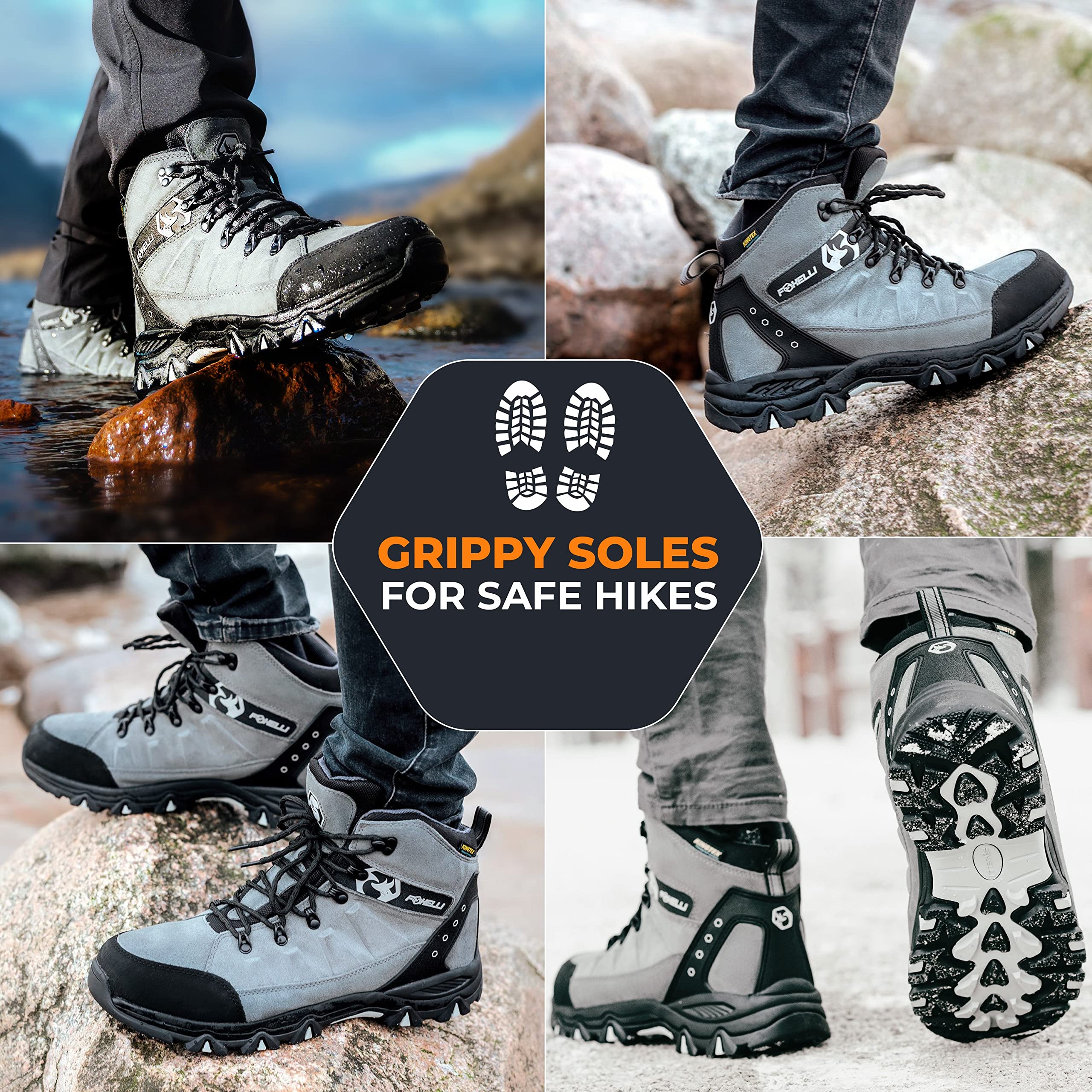 Foxelli Men’s Waterproof Hiking Boots - Lightweight Breathable Suede Leather Trail Shoes for Outdoor Adventures, Camping & Backpacking