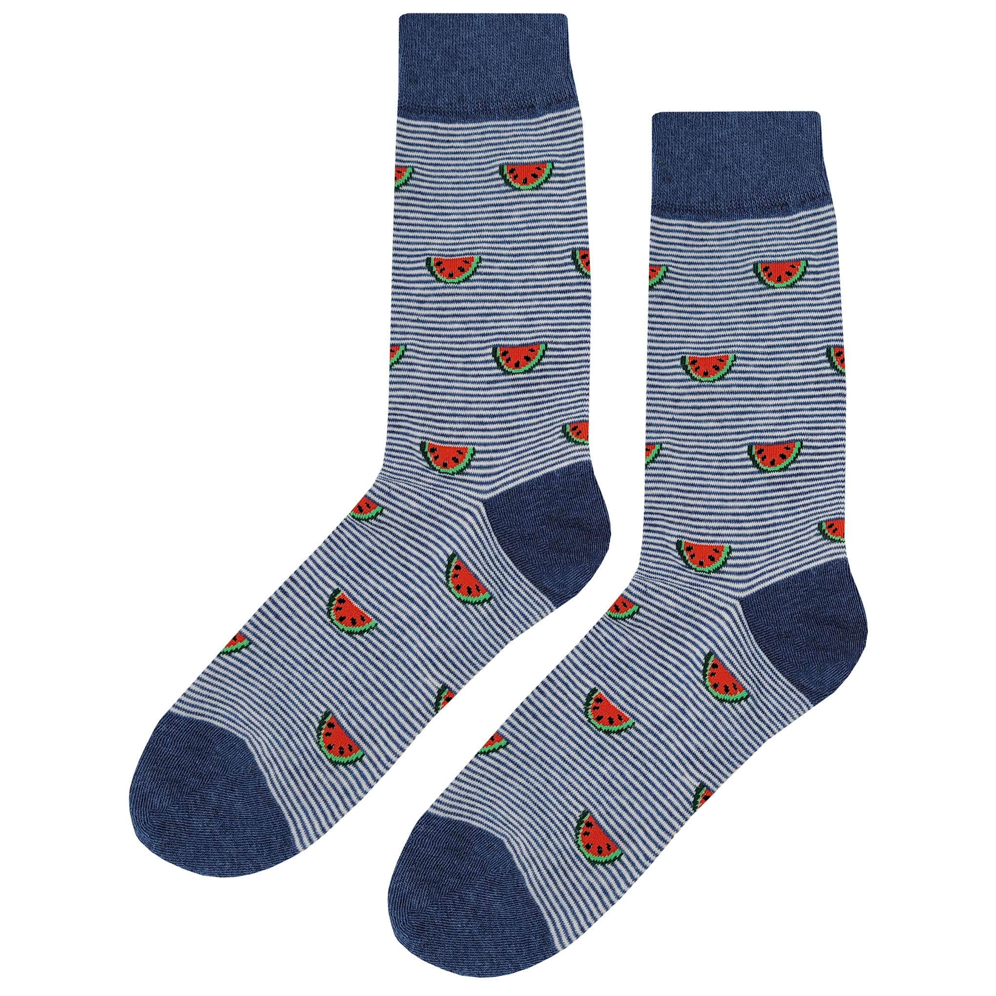 Stripe Watermelon Print Men's Cotton Crew Socks - Funny Novelty Design, Size 8-12, Colorful Casual Socks for Everyday Wear - Perfect Gift for Dad, Husband, Boyfriend - Great for Summer, Parties & Fun Outfits