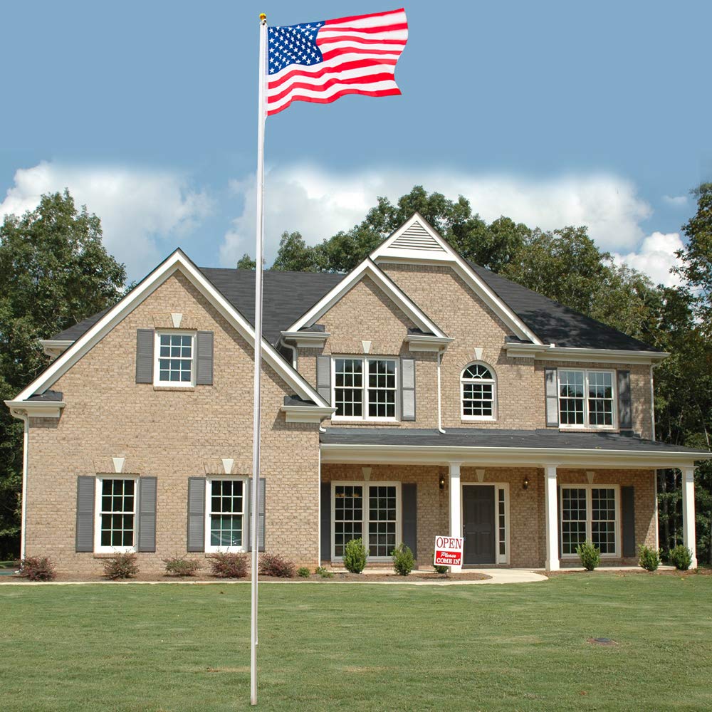 20FT/25FT American Flag Pole Kit with 3x5FT US Flag - 16 Gauge Aluminum Portable Ground Sectional Halyard Pole for Outdoor Commercial & Residential Use - Perfect for Patriotic Displays, Government Buildings, Schools & Backyards
