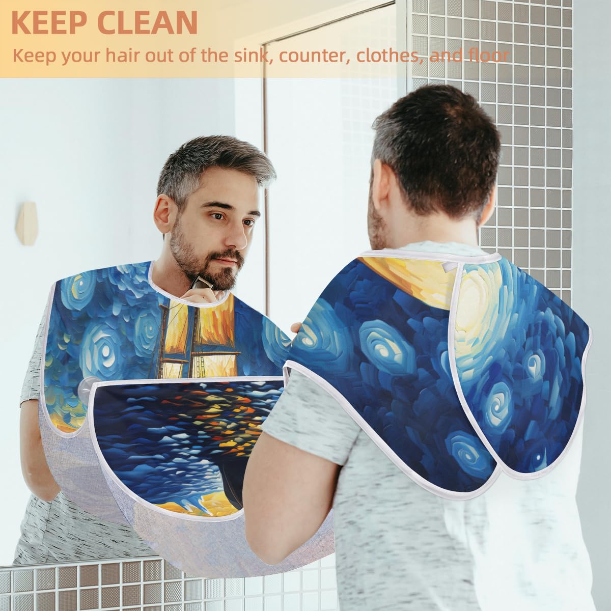 Sailboat Oil Painting Beard Shaving Bib for Men - Waterproof Barber Cape for Haircut, Makeup & Hair Dye - Artist & Salon Apron with Sink Protector - Perfect Gift for Barbers & Stylists (Great for Home Grooming & Professional Salon Use)