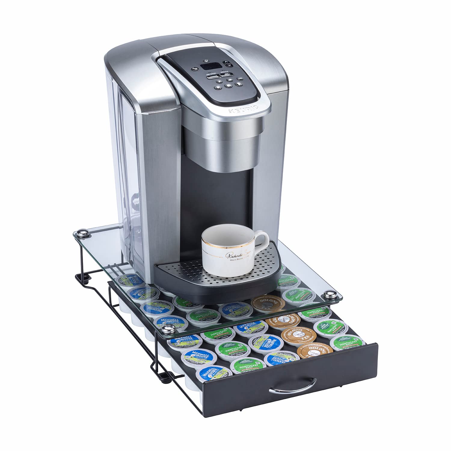 ZCDCP K Cup Holder Drawer - 35-Capacity Black Coffee Pod Organizer with Tempered Glass Top | Keurig Compatible K-Cup Storage | Perfect for Kitchen Countertops & Office Coffee Stations