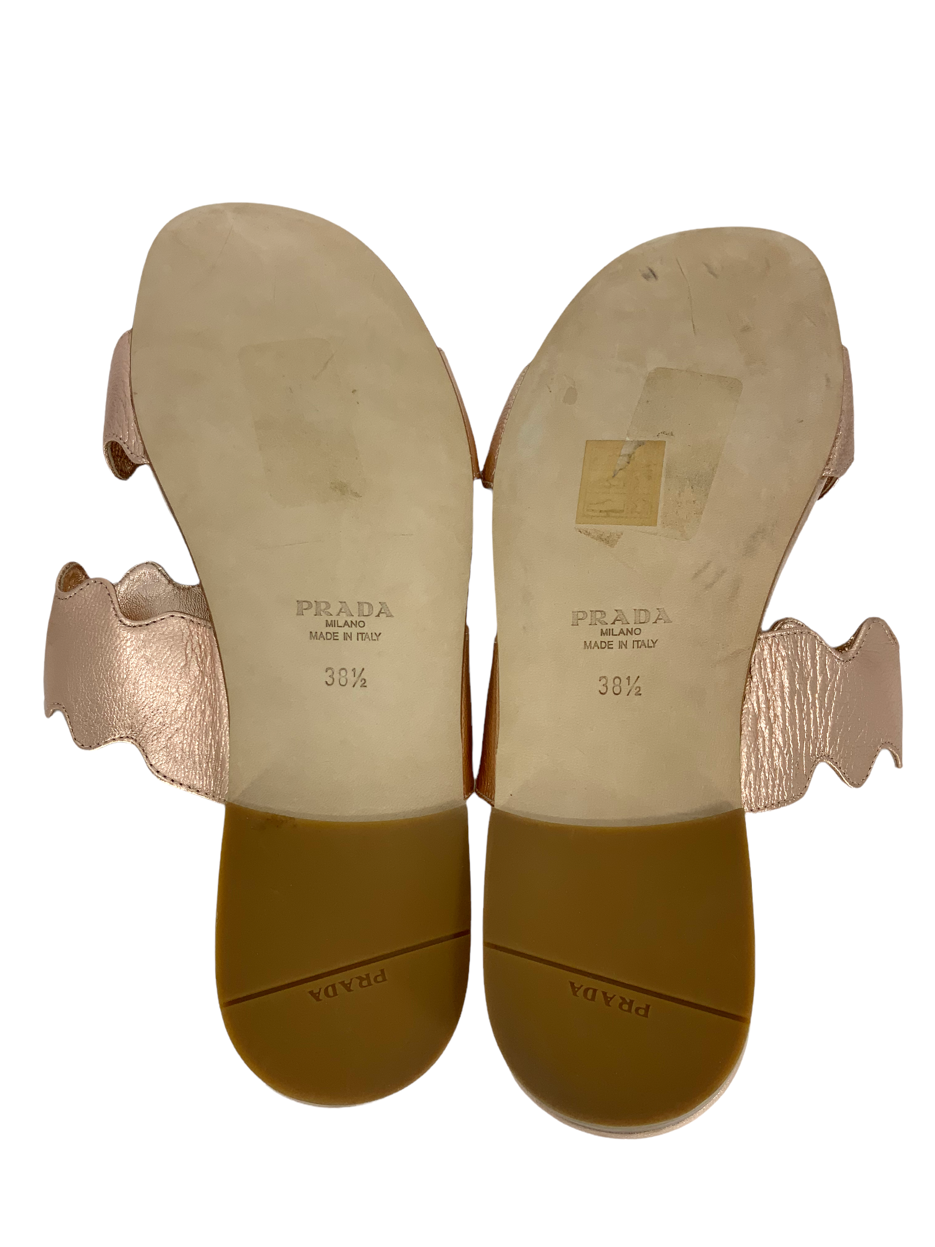 Prada Women's Scalloped Metallic Flat Two-Band Slide Sandals - Size 8.5 | Comfortable Summer Fashion Sandals for Beach, Vacation & Casual Outings