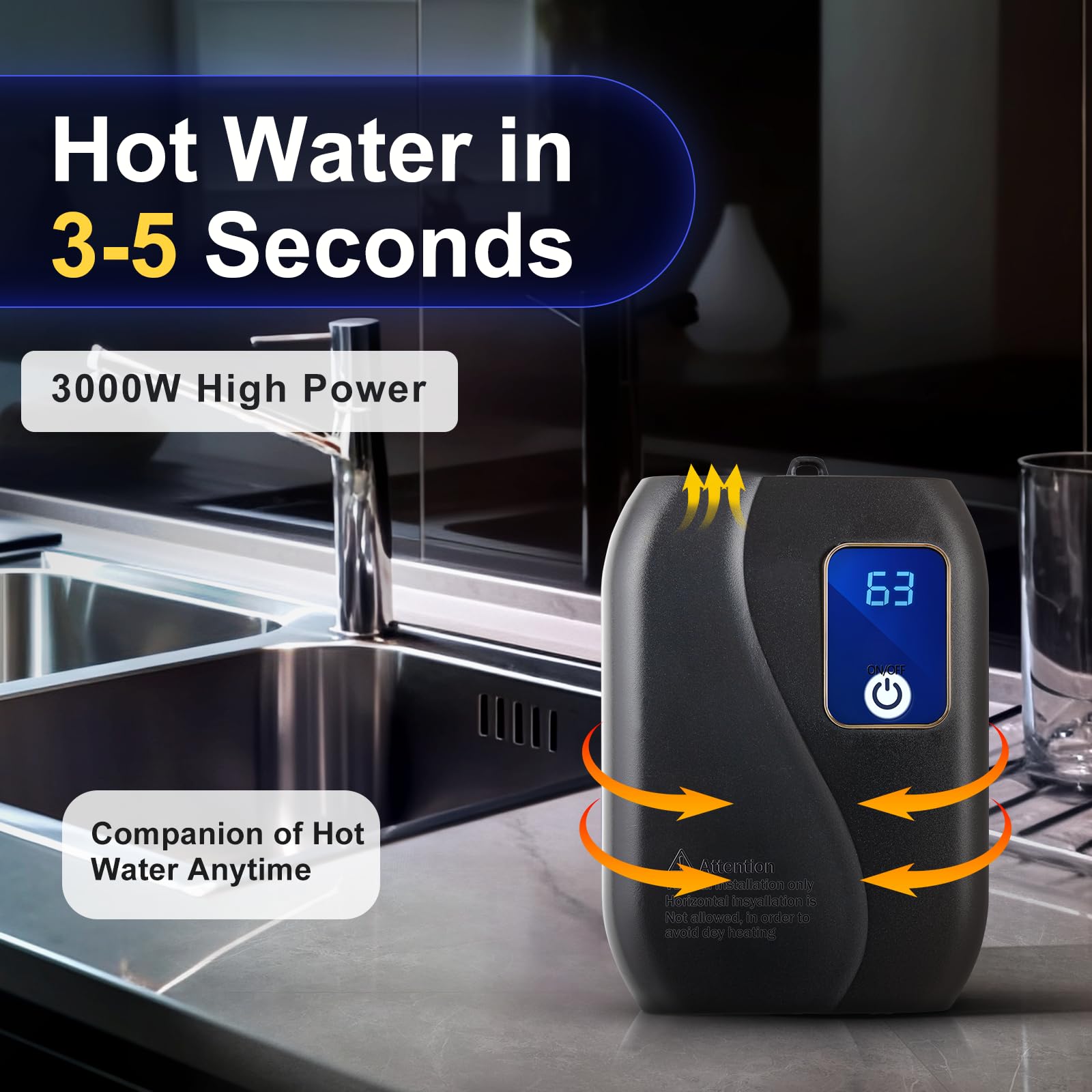 Instant Electric Water Heater 110V - Under Sink Tankless Hot Water Heater with LCD Digital Display for Kitchen Faucet | Fast On-Demand Heating | Perfect for Small Homes, Apartments & RVs (Black)