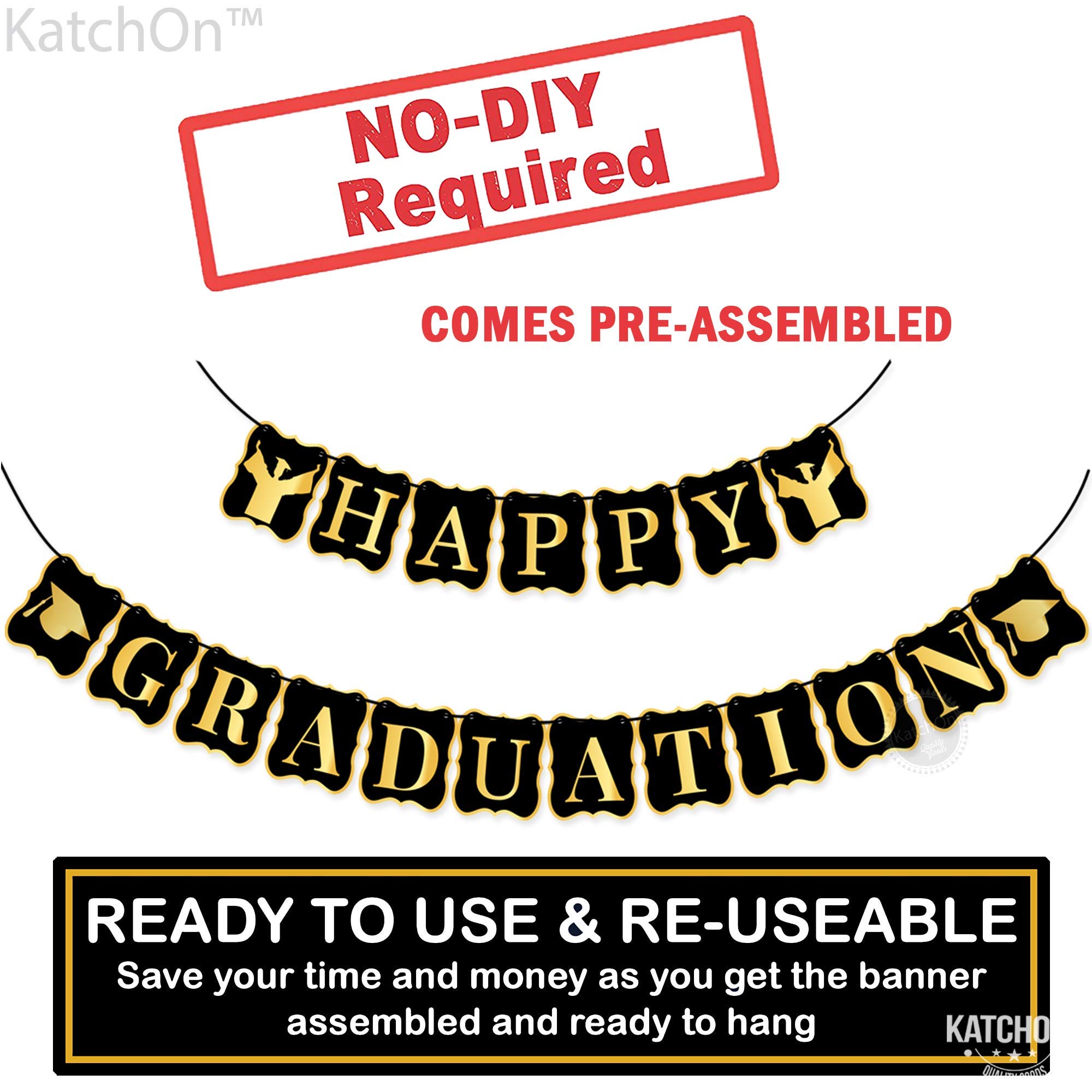 KatchOn 10ft Happy Graduation Banner Class of 2025 - Black & Gold Large Graduation Party Decor | No DIY Graduation Decorations 2025 | Perfect for Graduation Ceremonies, Backyard Parties & School Events