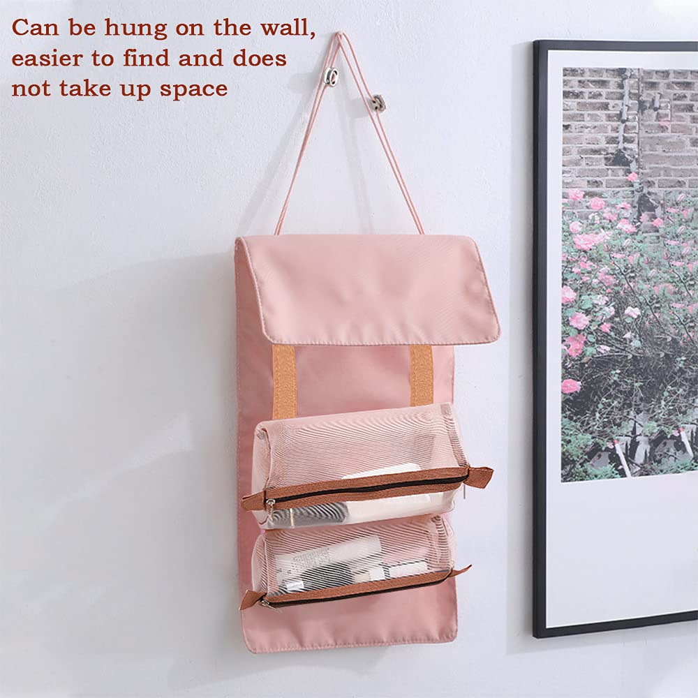 Clear Travel Toiletry Bag for Women - Waterproof Hanging Cosmetic Organizer with Detachable Pouch, Portable Makeup Bag for Daily Use & Travel - Pink | Perfect for Gym, Vacation & Business Trips