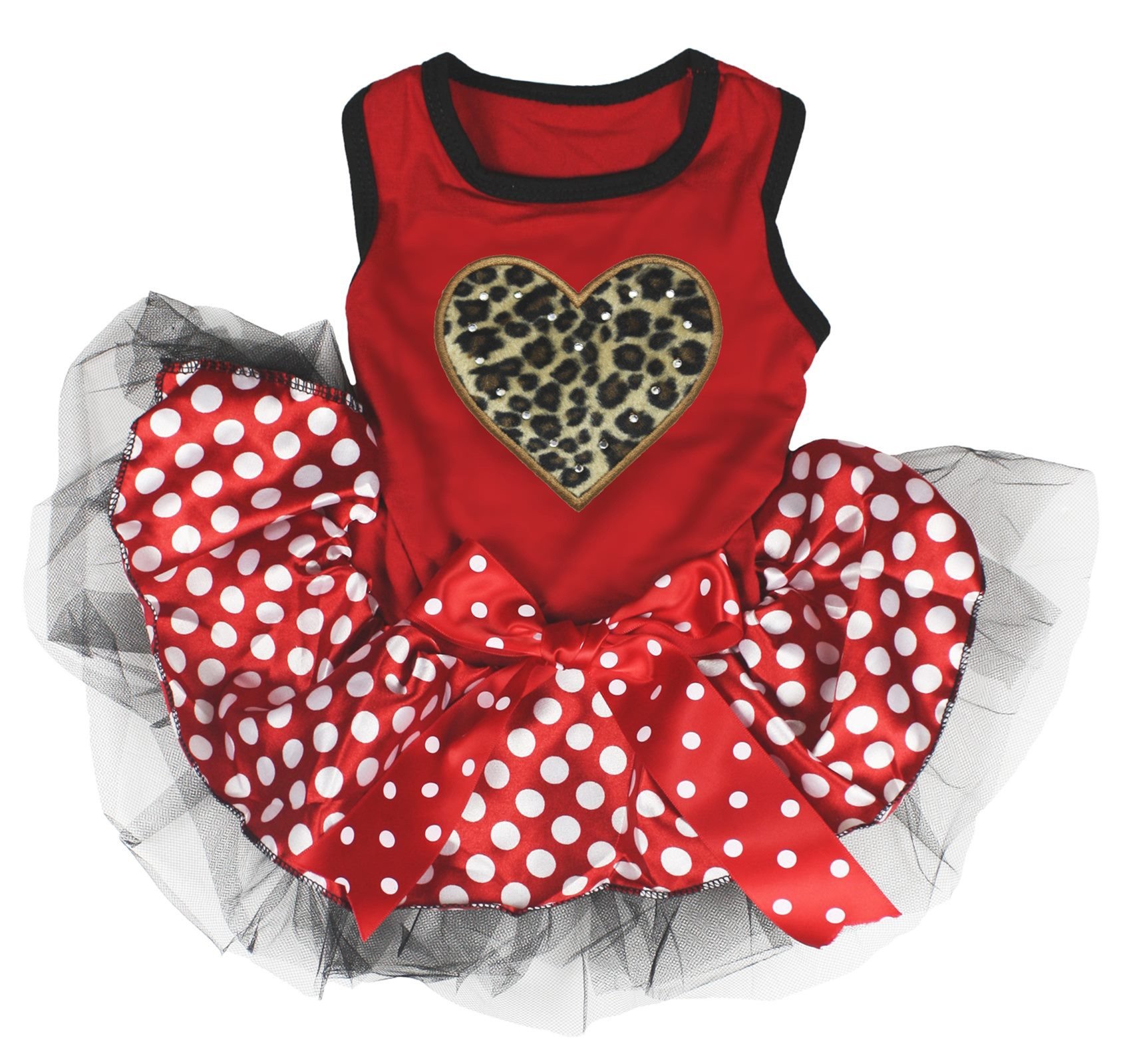 Petitebella Leopard Heart Puppy Dog Dress - Red with Red Dots, Large Size | Cute & Stylish Outfit for Small Dogs | Perfect for Parties, Photos & Daily Walks