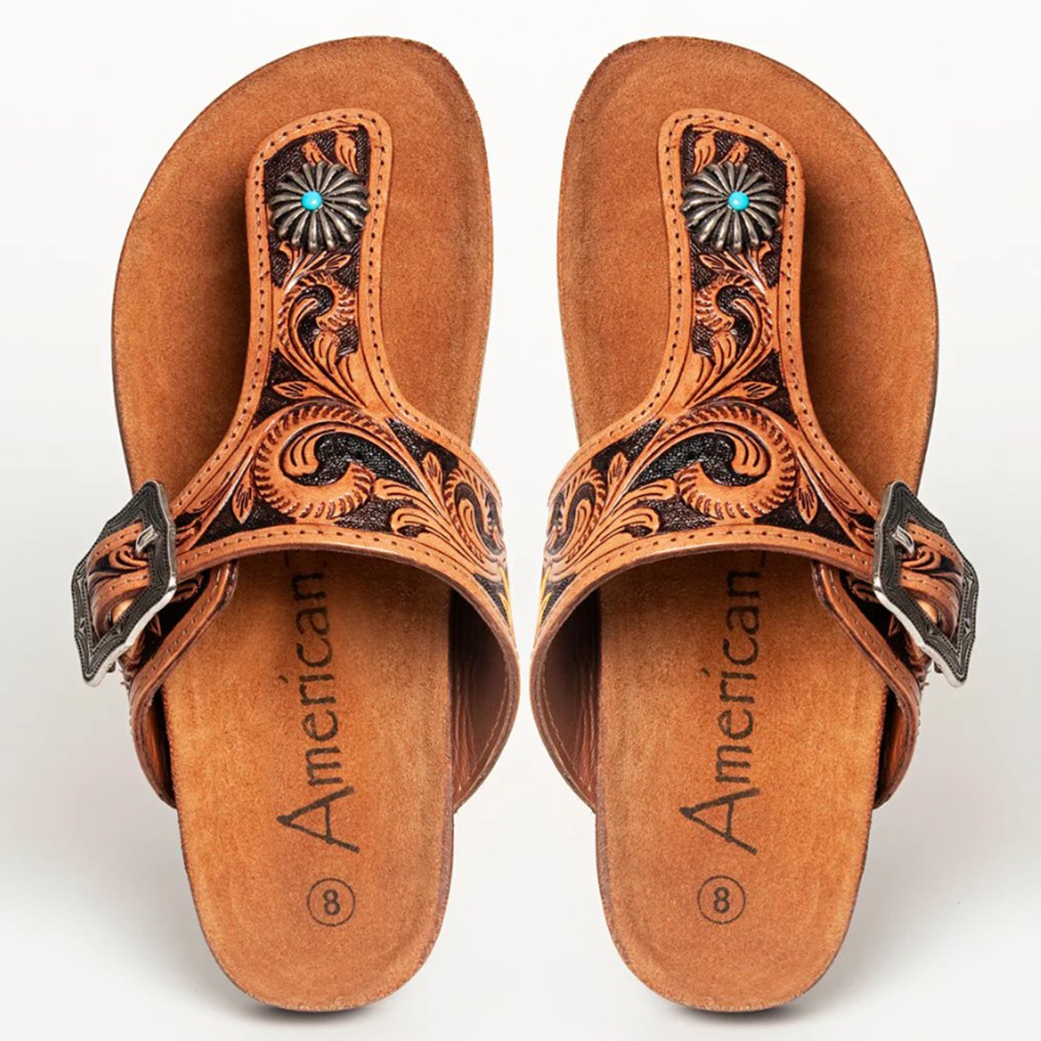 American Darling Women's Tooled Leather Sandals - Comfortable & Stylish for Summer, Beach & Casual Outings