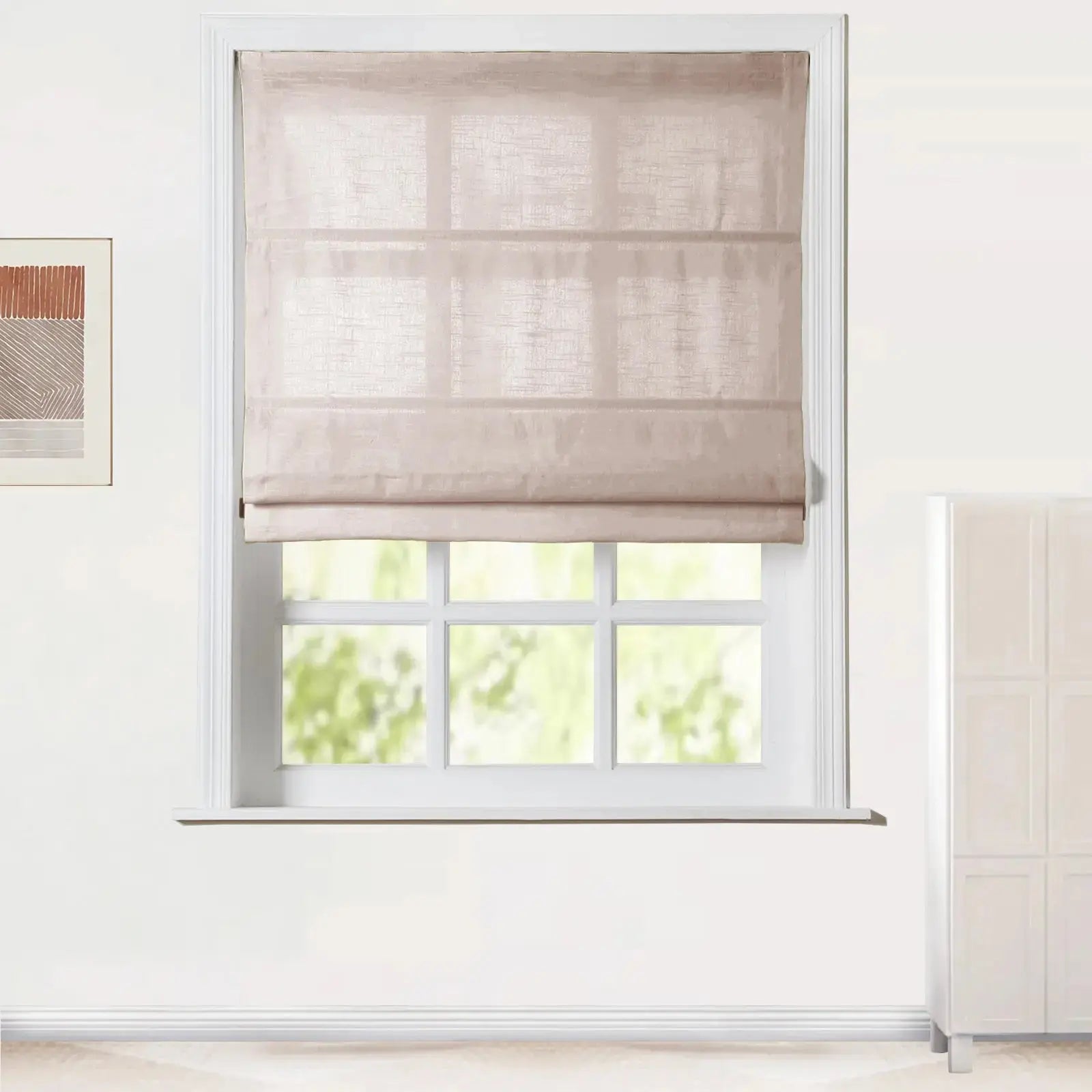 Jawara Linen Cotton Roman Shade Cordless - Blackout Window Treatment for Bedroom & Living Room