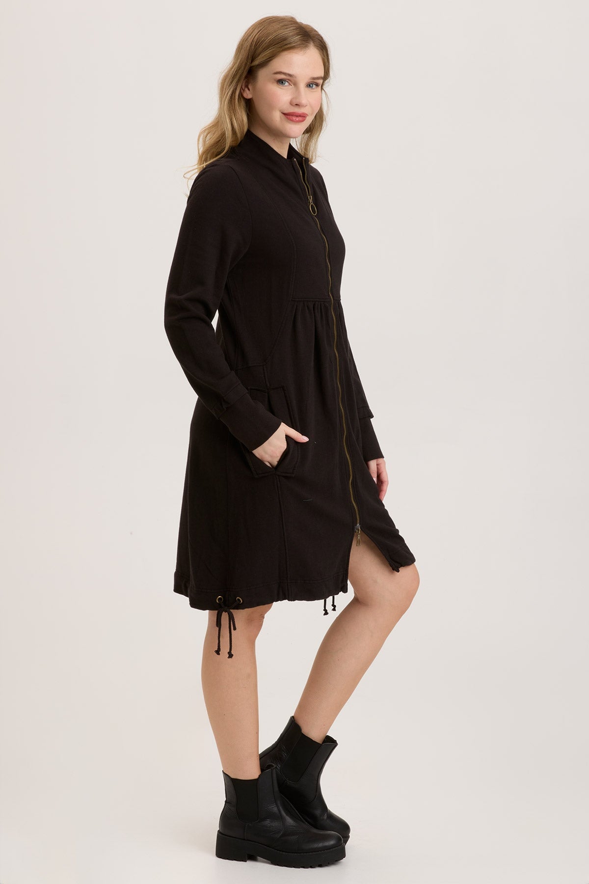 Women's Fleece Funnel Neck Long Coat - Warm Winter Jacket for Outdoor Activities, Hiking & Casual Wear