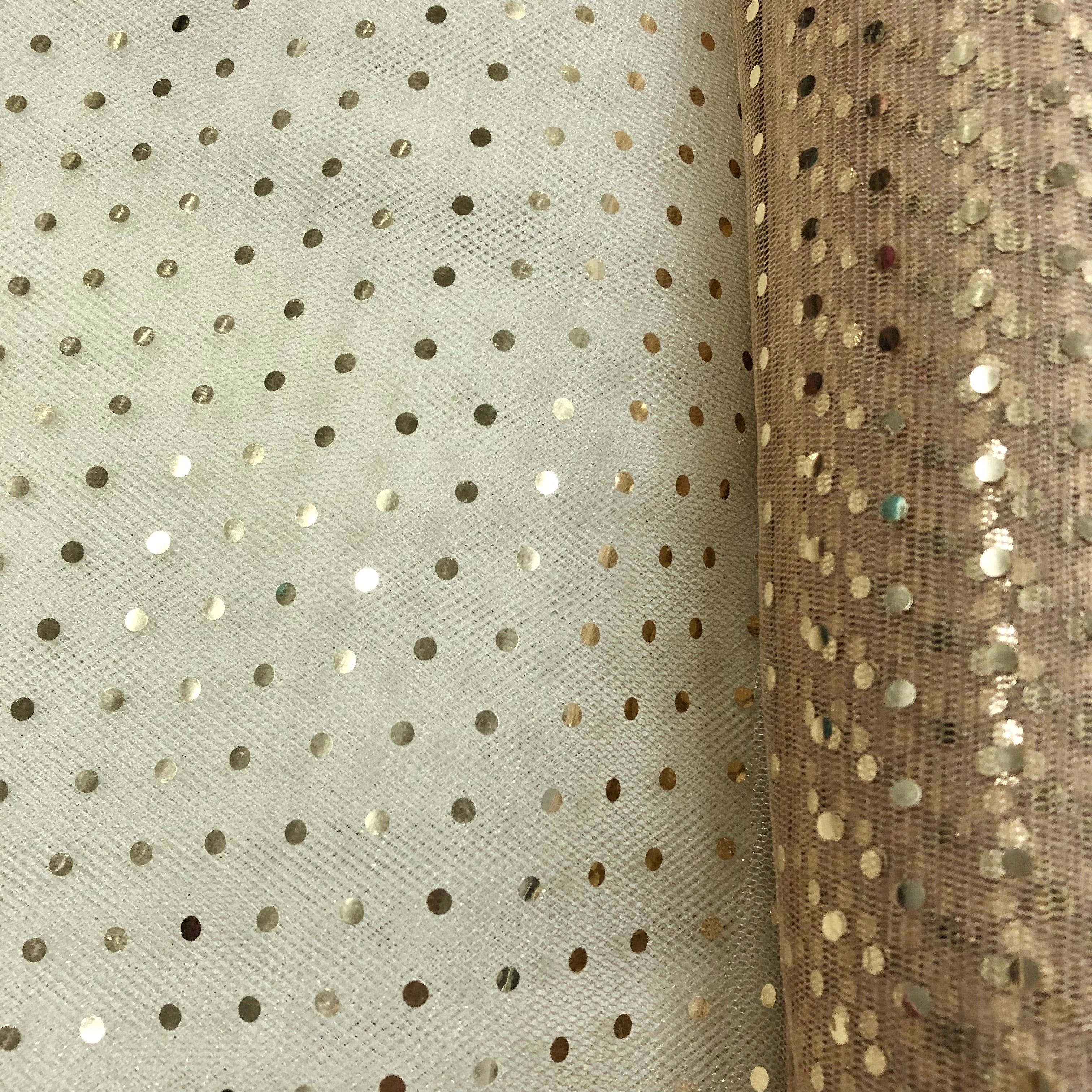 Hologram Dot Tulle Fabric - 58/60 Inches Wide Beige with Gold Dots - Perfect for Wedding Decor, Party Backdrops, and DIY Craft Projects