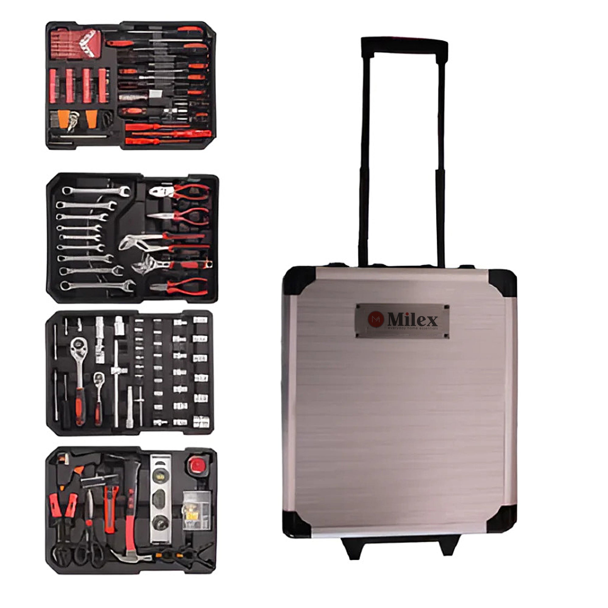 399-Piece Milex Professional Tool Kit in Durable Wheeled Carry Case - Perfect for Home Repairs, DIY Projects, and Automotive Maintenance