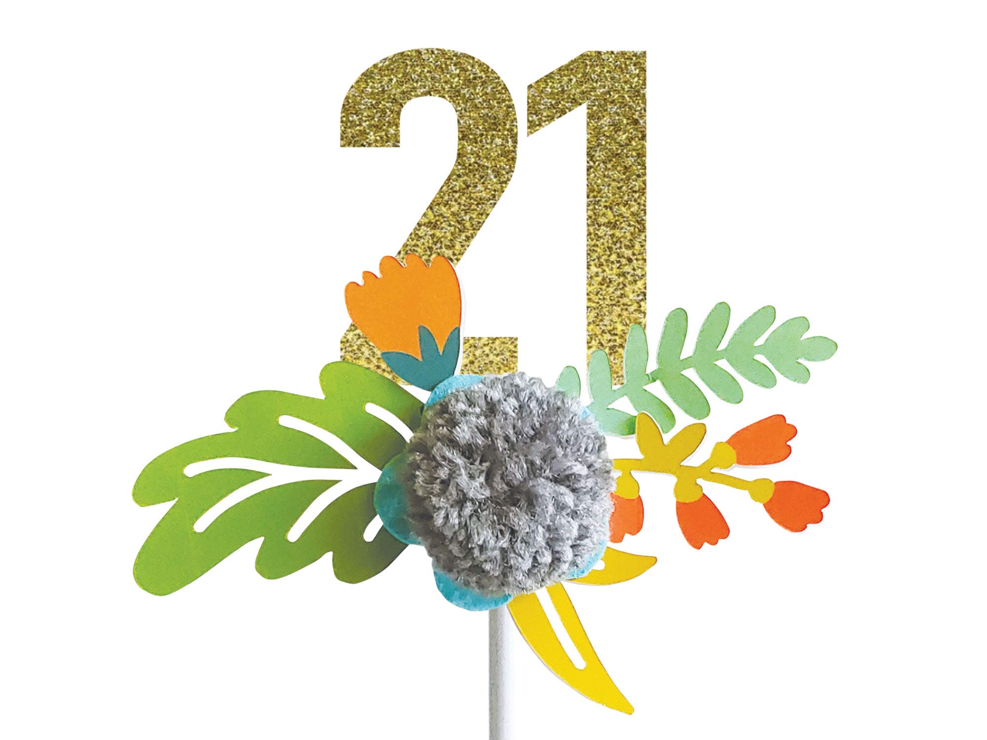Custom Number Cake Topper with Tiny Blossom Pompom Flowers - Personalized Glitter Birthday Cake Decoration for Weddings, Baby Showers & Special Celebrations