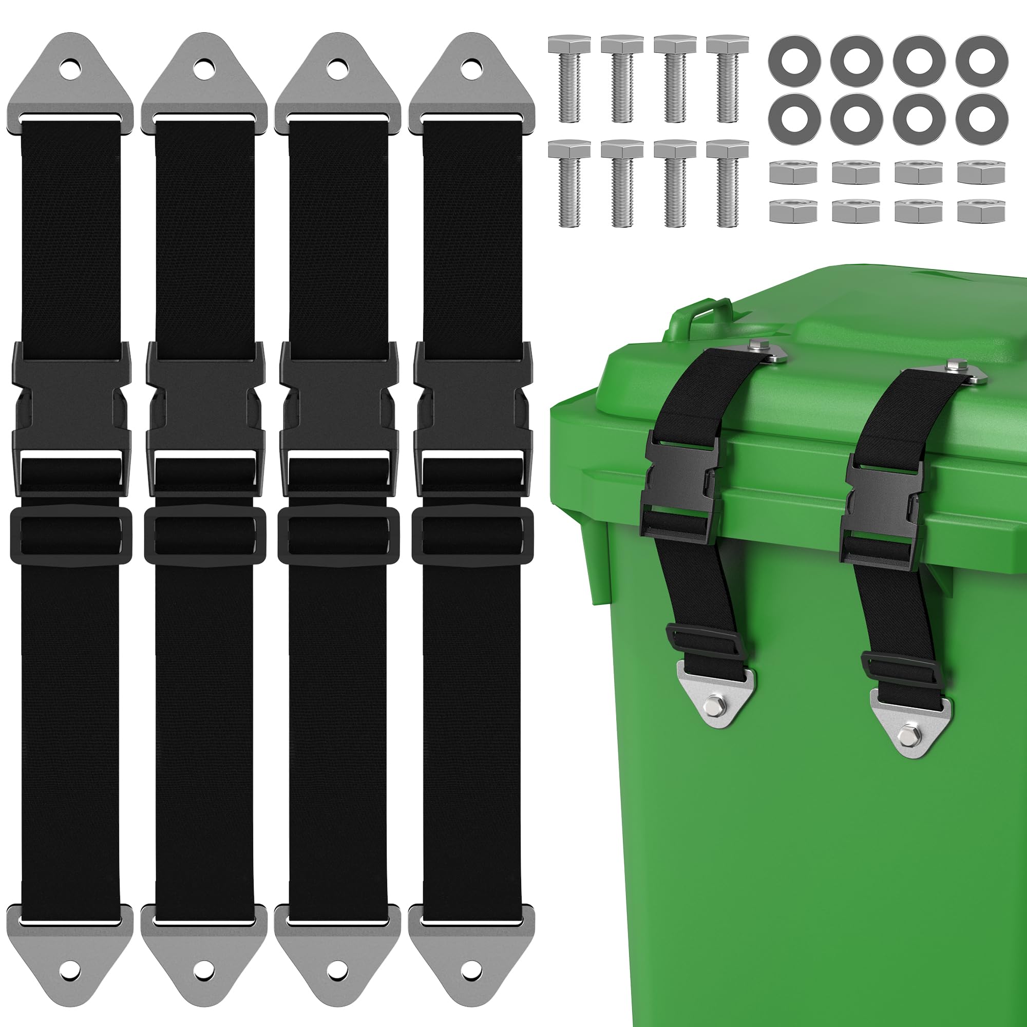 4PCS Adjustable Trash Can Locks for Animals - Bear Proof Garbage Bin Straps, Raccoon Proof Lid Locks for Outdoor Cans - Fits Multiple Sizes, Prevents Odor Spreading - Perfect for Camping, Backyards & Wildlife Areas