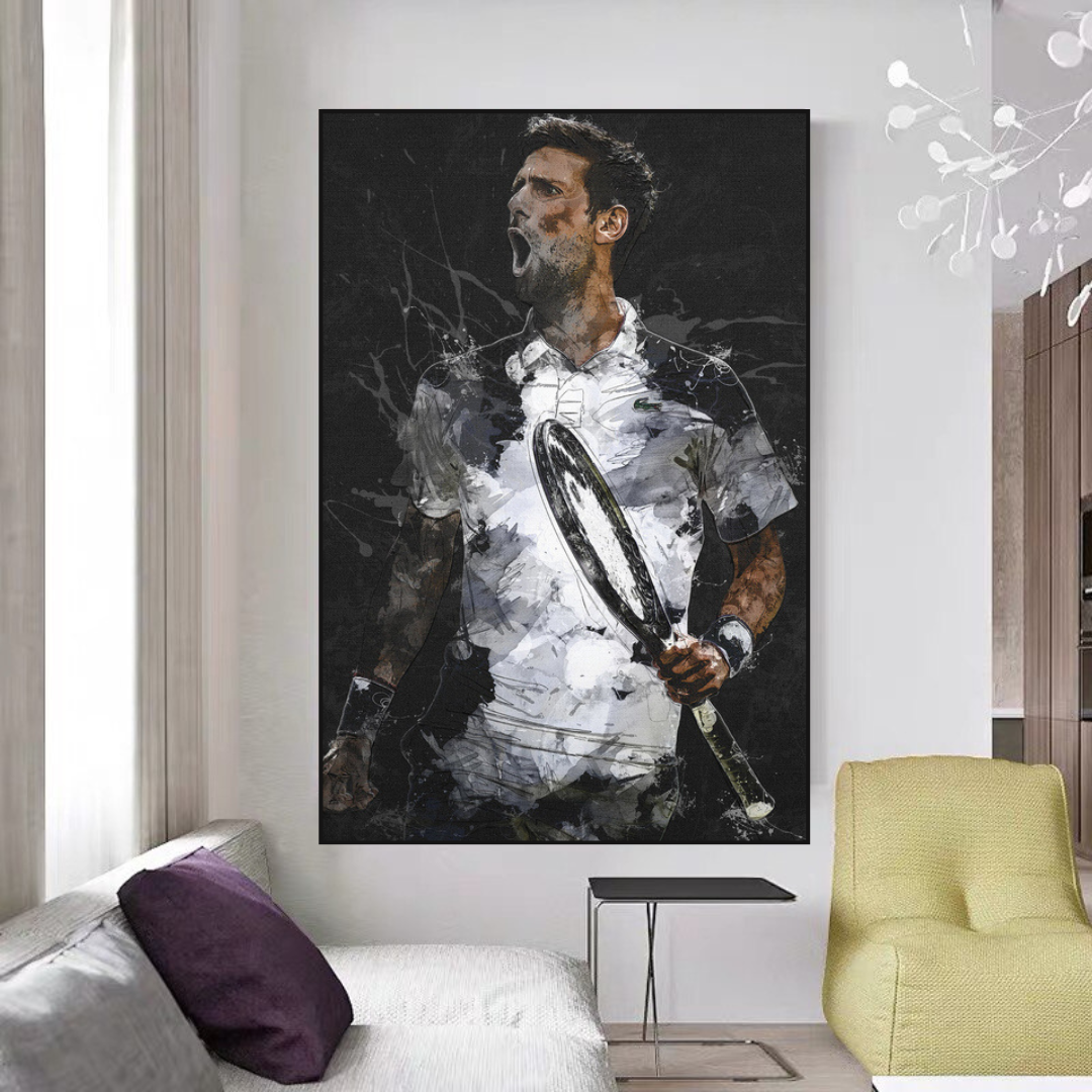 Novak Djokovic Tennis Legend Sports Canvas Wall Art - Premium Decor for Home, Office & Gym - Perfect Gift for Tennis Fans & Sports Enthusiasts
