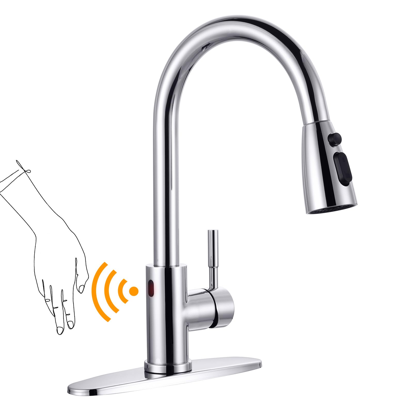 Smart Motion Sensor Touchless Kitchen Faucet - Stainless Steel Hands-Free Sink Faucet with Sprayer, Automatic Polished Chrome Design for 1 or 3 Hole Installation - Perfect for Modern Kitchens, Busy Home Chefs & ADA Compliant Spaces