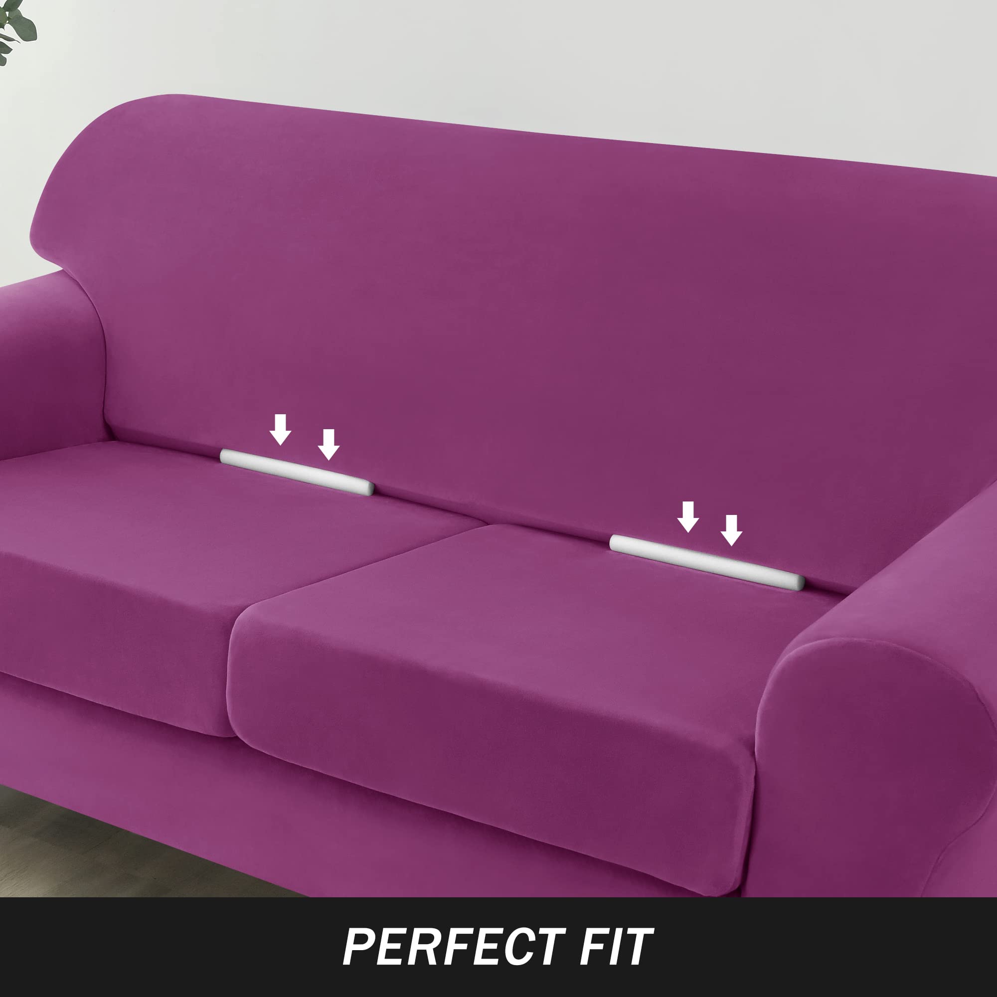 Ultra Soft Velvet Stretch Sofa Slipcover - Pet & Kid Friendly Furniture Protector Couch Cover (Purple, Small) - Perfect for Living Room, Family Room & Home Decor