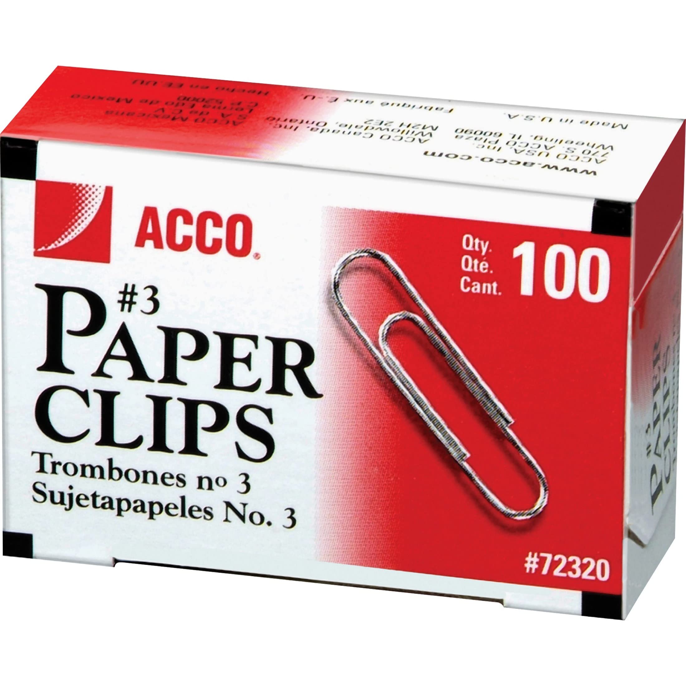 ACCO Economy #3 Small Smooth Finish Paper Clips - 15/16 Inch Silver Office Supplies (100 Count Box) | Perfect for Organizing Documents, School Projects & Office Paperwork