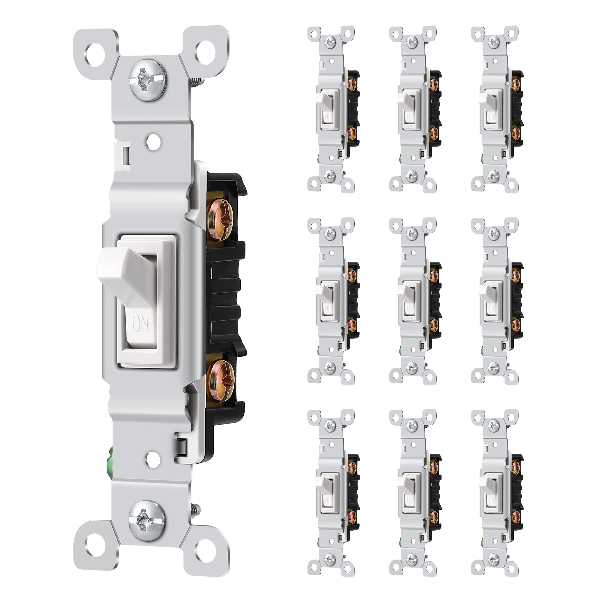 DEWENWILS 10-Pack White Single Pole Toggle Light Switch, 15A 120-277V, On/Off Wall Switch Replacement - UL Listed, Residential Grade with Grounding for Home, Kitchen, Office - Perfect for Lighting Control in Bedrooms, Hallways & Commercial Spaces