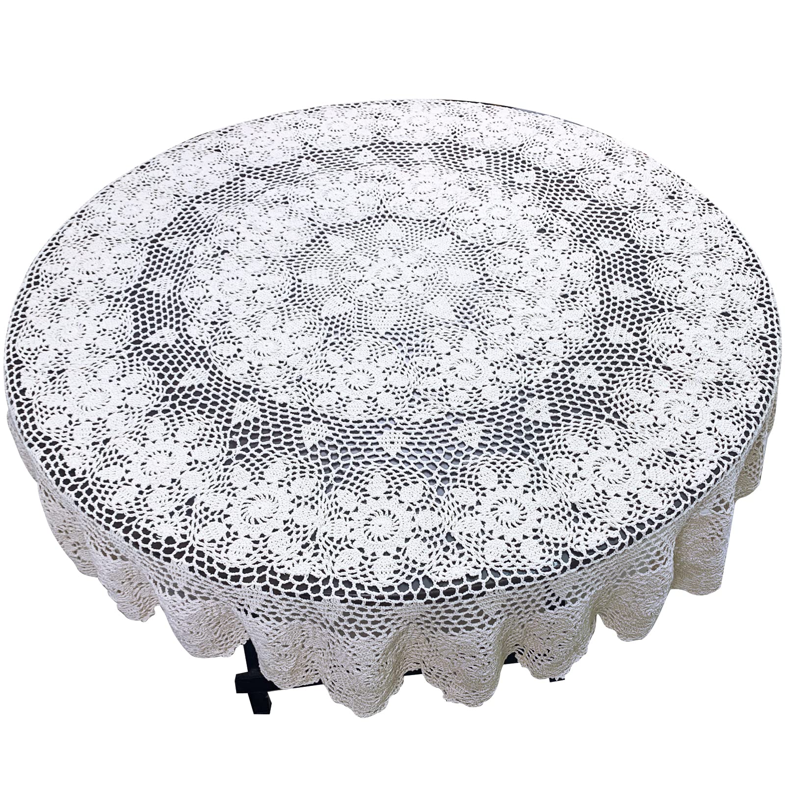 USTIDE 60-inch White Cotton Lace Round Tablecloth - Elegant Crochet Table Cover for Dining, Kitchen, Bedroom & Sofa | Perfect for Weddings, Parties & Home Decor