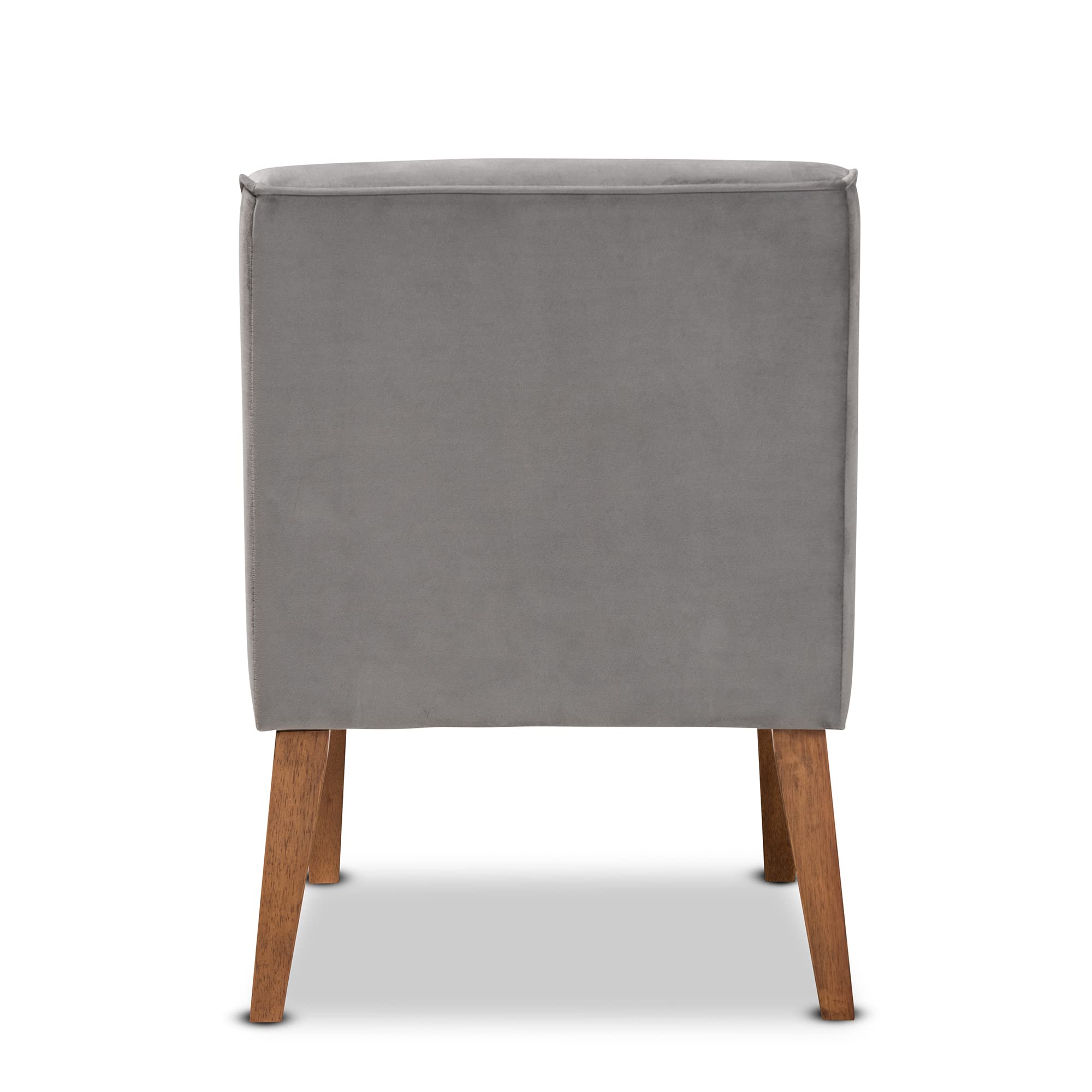 Baxton Studio Stewart Dining Chair - Grey Velvet Upholstered Wooden Chair with Walnut Finish - Perfect for Dining Rooms, Kitchens, and Home Offices