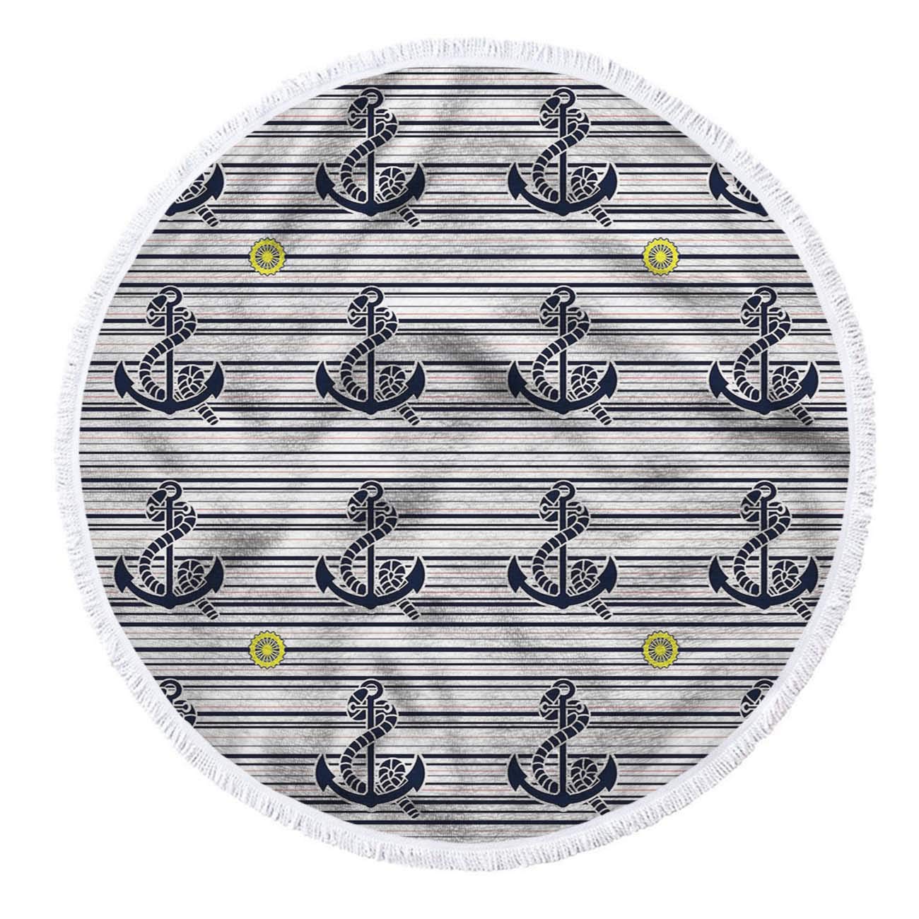 Premium Microfiber Beach Towel with Navy Anchor & Striped Design - 63 Inch Large Quick-Dry Towel with Tassels for Women | Perfect for Beach, Pool, Picnic and Outdoor Activities