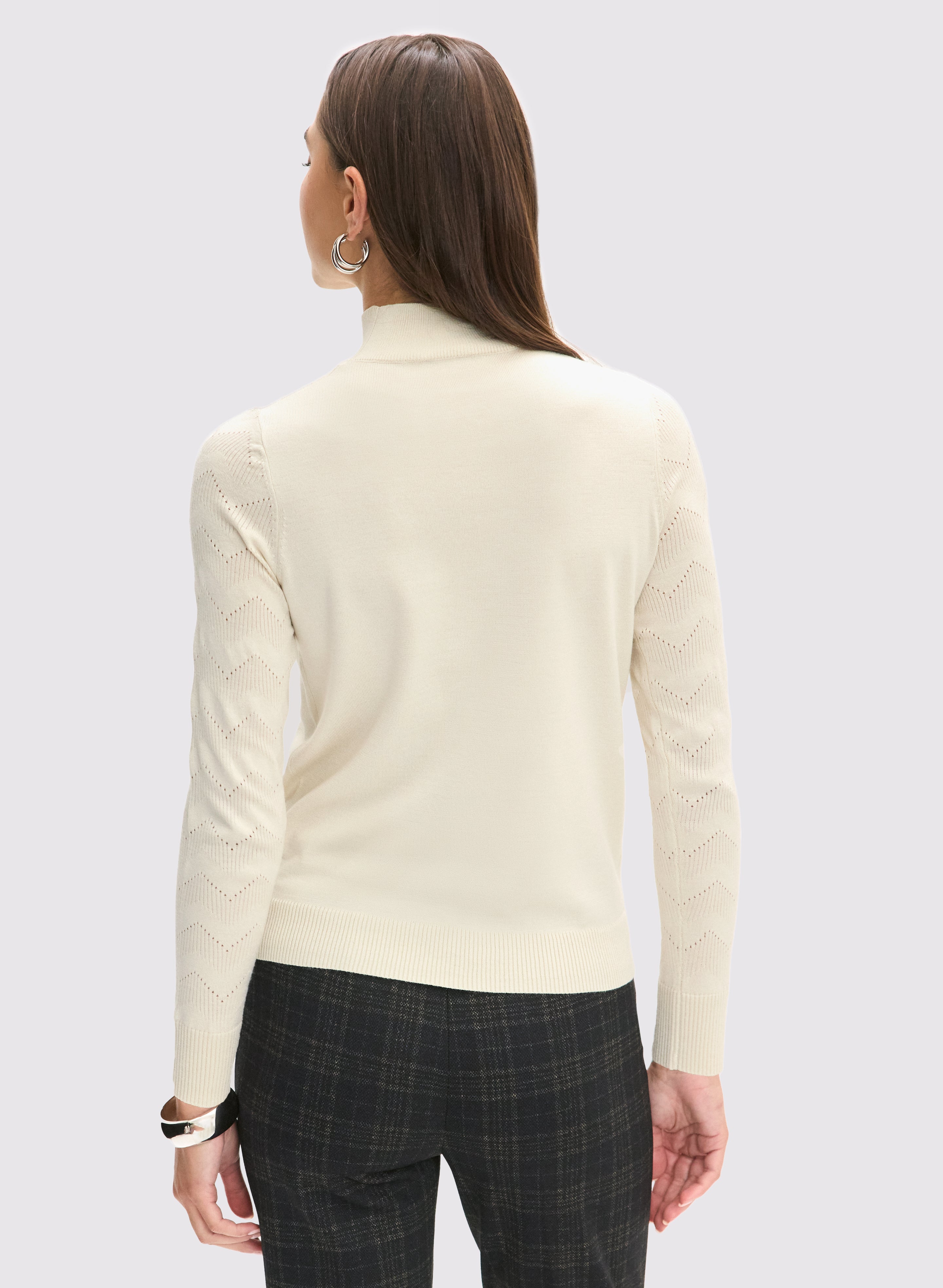 Embellished Funnel Neck Sweater for Women - Cozy Knit Pullover with Elegant Details | Perfect for Fall/Winter Fashion, Office Wear & Casual Outings