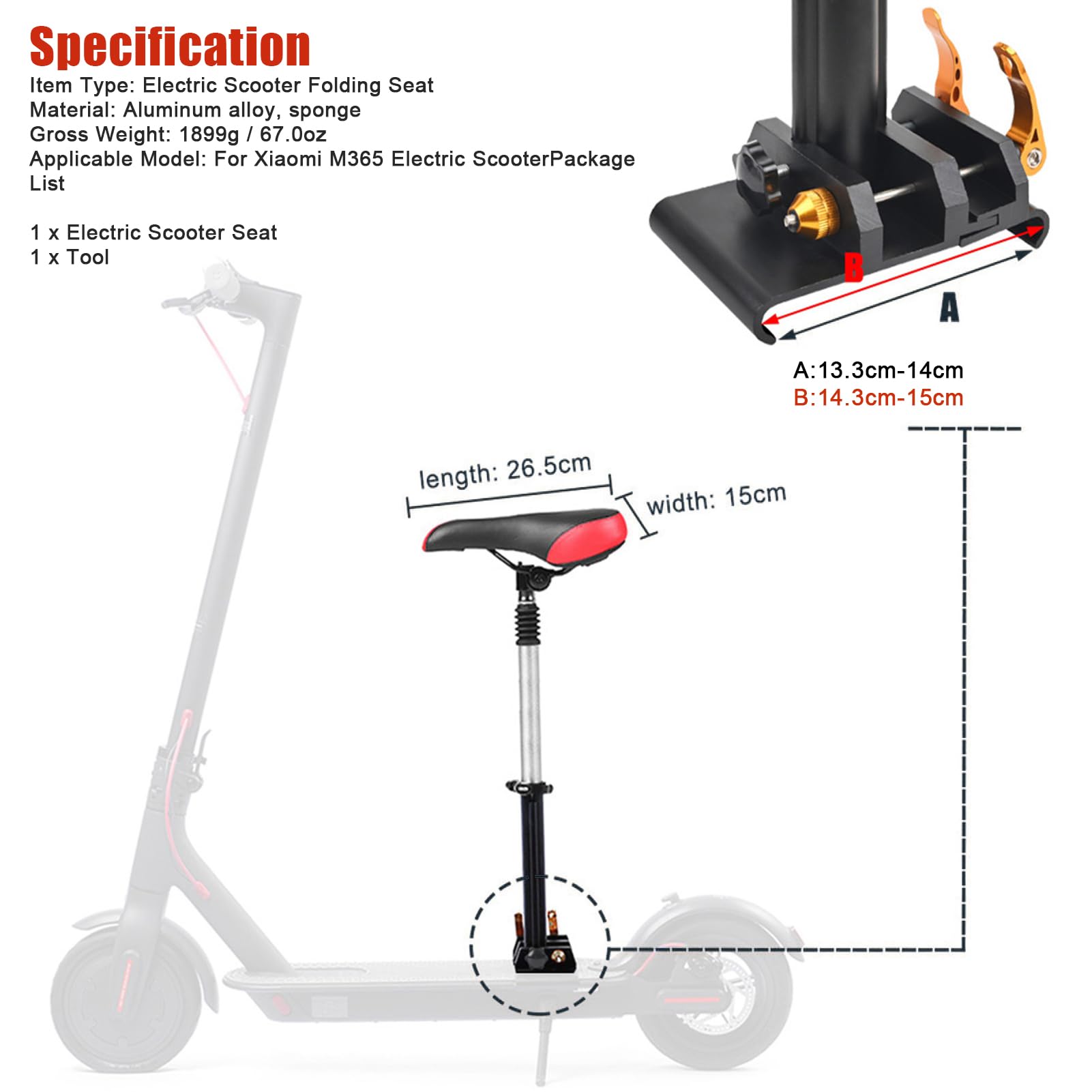 Foldable Electric Scooter Seat with Shock Absorption - Universal Adjustable Replacement for 365 Scooters - Perfect for Commuting, Urban Travel & Last-Mile Transportation
