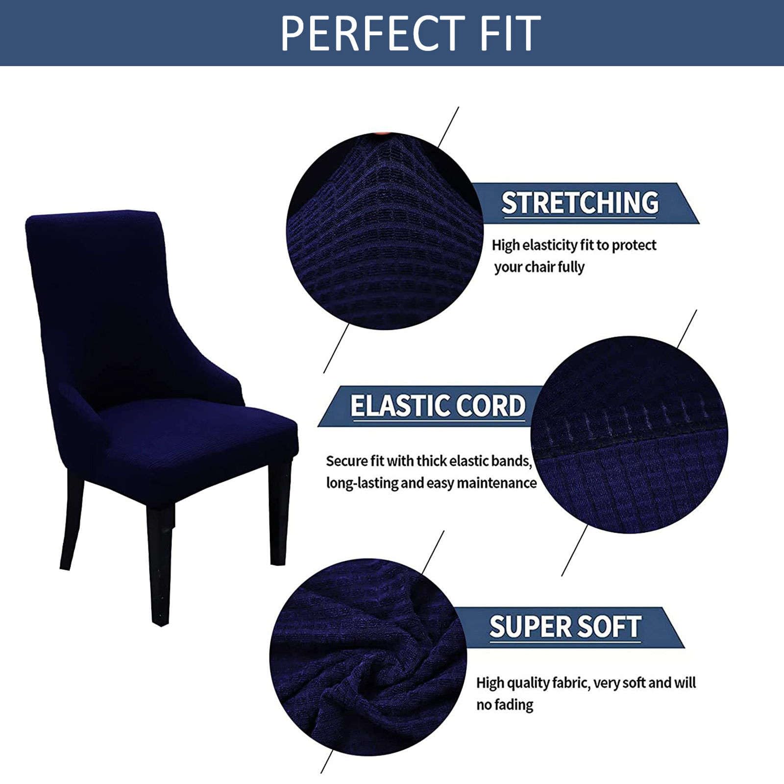 Stretch Wingback Chair Cover - Plaid Protector for Dining & Bedroom - Navy (Set of 4) - Perfect for Kids & Home Decor