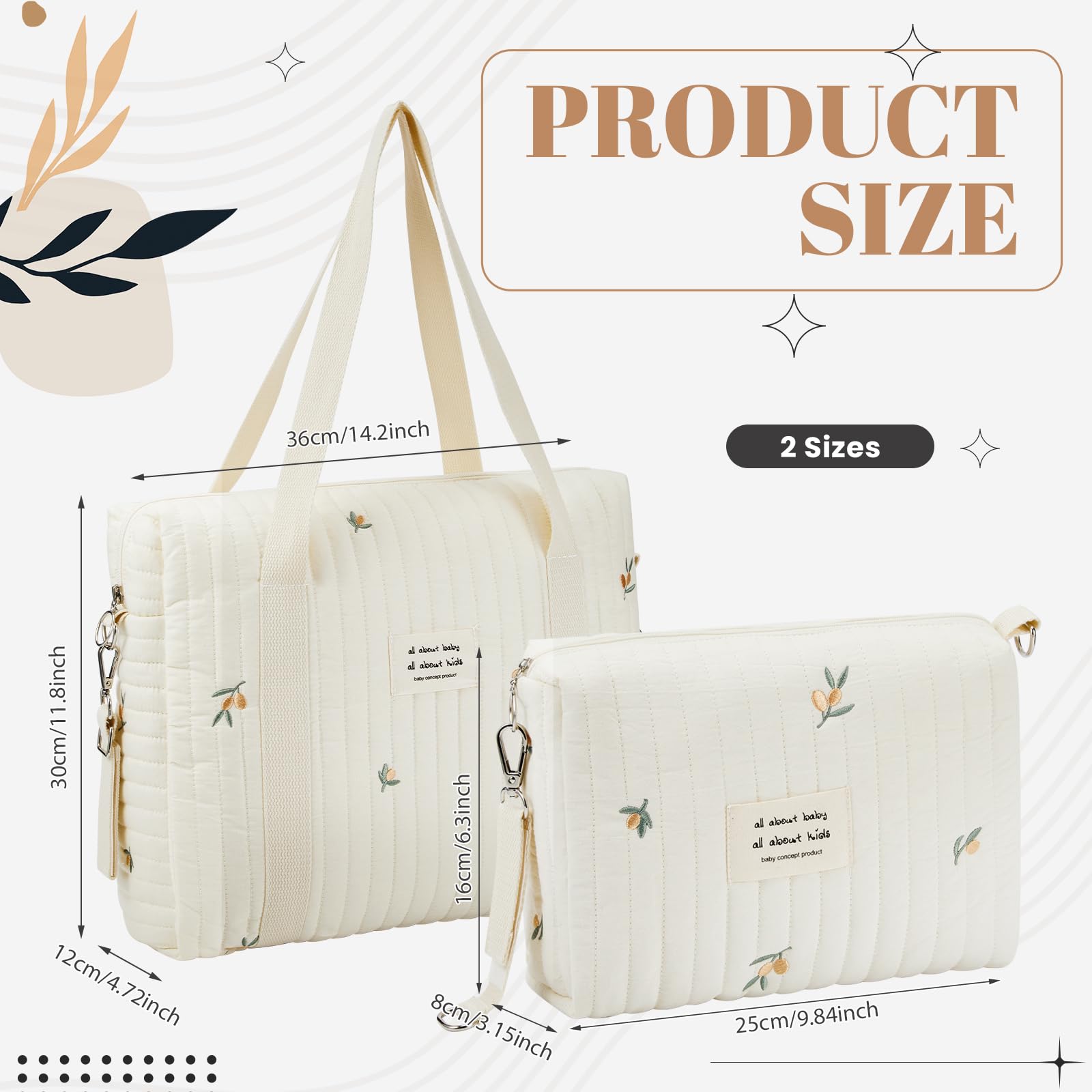 Paterr 2-Pack Quilted Cotton Diaper Bags for Women - Multifunctional Maternity Tote with Multiple Sizes - Stylish Baby Essentials Organizer for Travel, Shopping & Daily Use