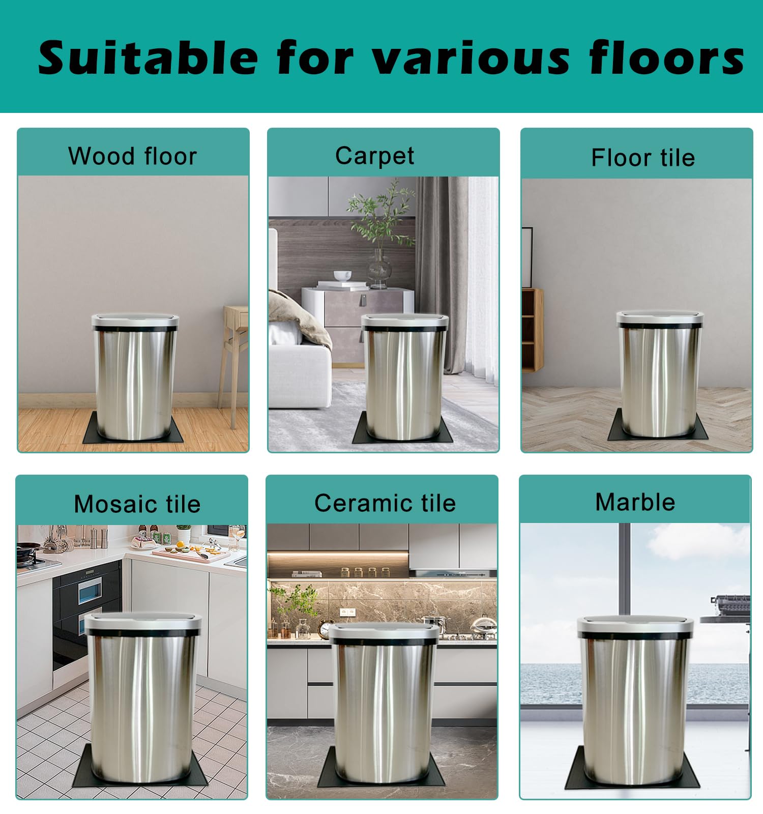 Waterproof Silicone Trash Can Mat with Raised Edge - 11.8