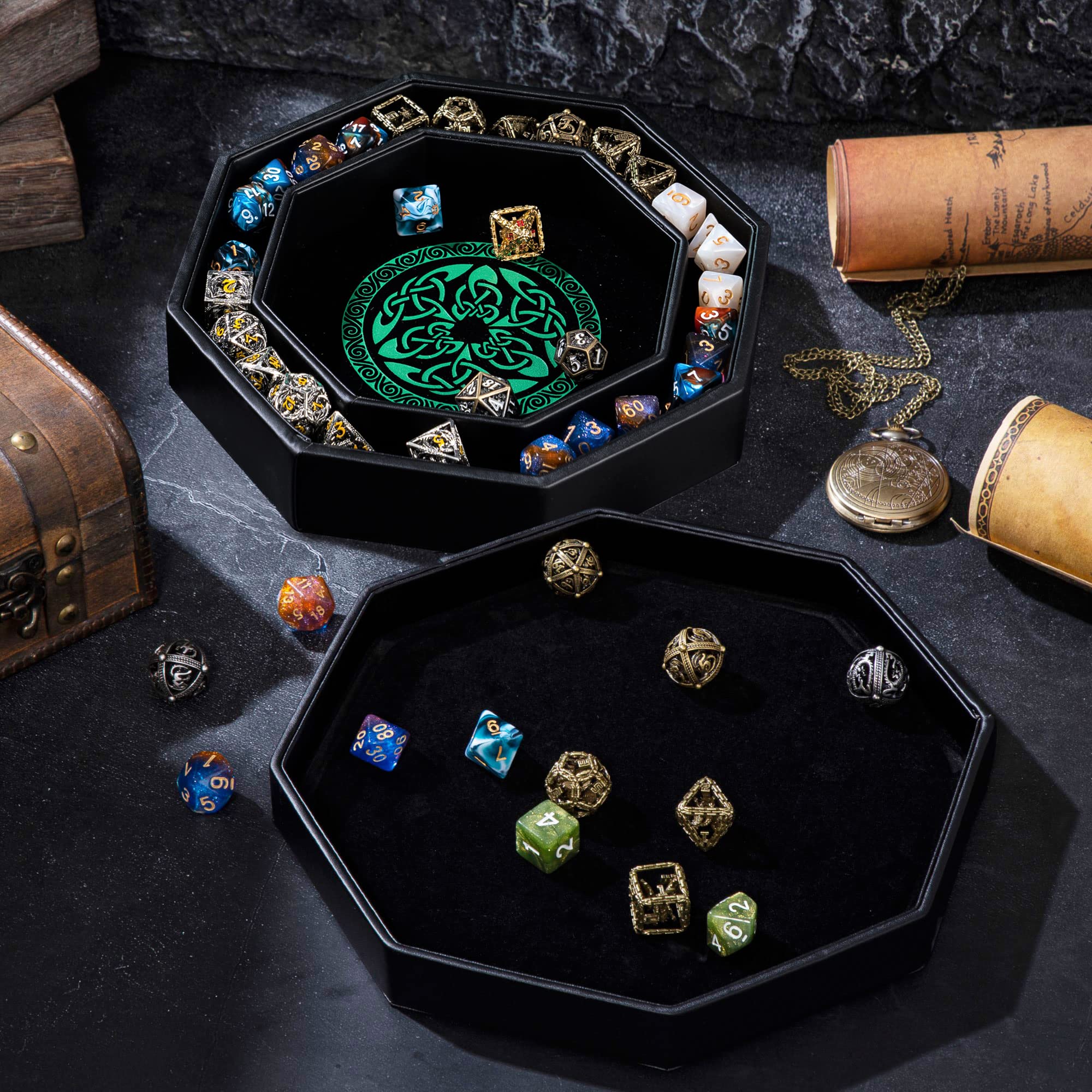 Premium 8 Inch Dice Rolling Tray for DND & Tabletop RPGs - Viking Valknut & Dragon Design with Storage Box - Perfect for Dungeons & Dragons, Pathfinder, MTG - Protect Your Dice During Game Nights & Travel