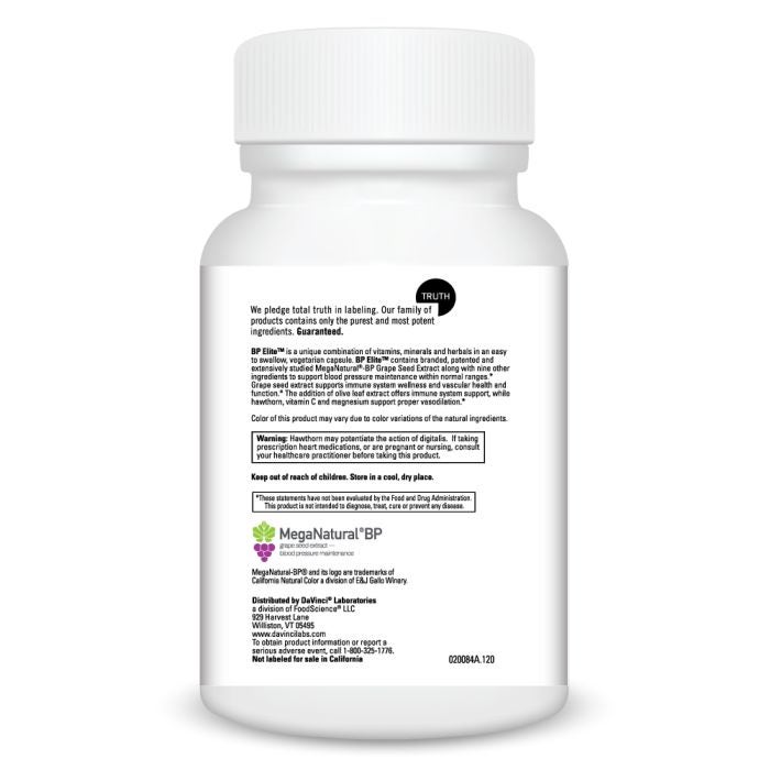 Davinci Labs BP Elite - Premium Blood Pressure Support Supplement for Heart Health | Supports Healthy Circulation & Cardiovascular Function | Ideal for Active Adults & Seniors