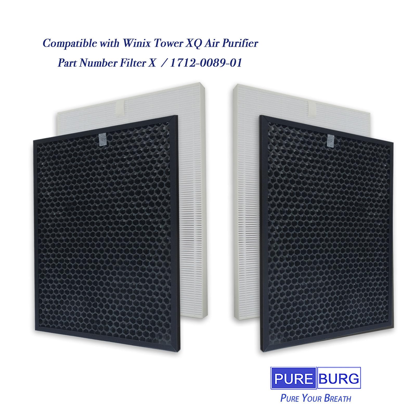 PUREBURG Replacement Air Purifier Filters - Compatible with Winix XQ & XQ Pro Tower, H13 HEPA & Activated Carbon (2-Pack Each) - Traps Dust, VOCs, Odors - Ideal for Home, Office, and Allergy Relief