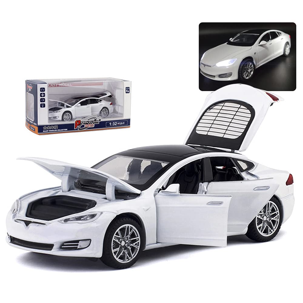 1:32 Scale Diecast Tesla Model S Alloy Toy Car with Pull Back Action, Lights & Sound - Mini Collectible Vehicle for Kids Ages 3+ | Birthday Gift, Christmas Present, Car Enthusiast Collection, Pretend Play Toy for Toddlers