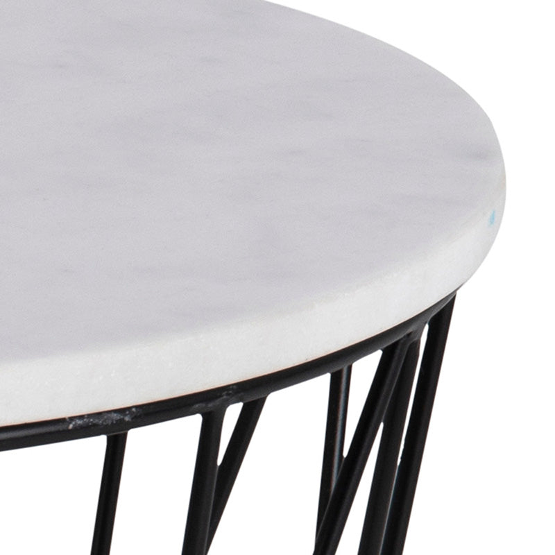 DARBY White Marble Side Table 50cm - Modern End Table for Living Room, Bedroom & Office Decor