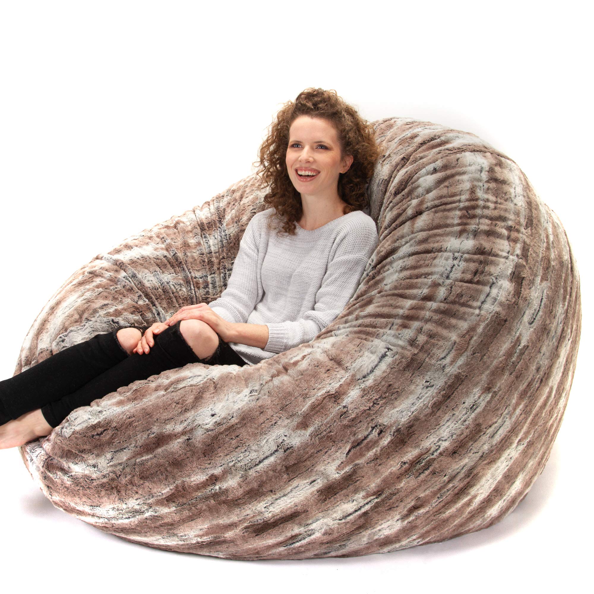 Jaxx 6 Foot Cocoon - Large Bean Bag Chair for Adults, Premium Luxe Faux Fur - Mountain Fox - Perfect for Living Room, Bedroom, or Game Room Relaxation