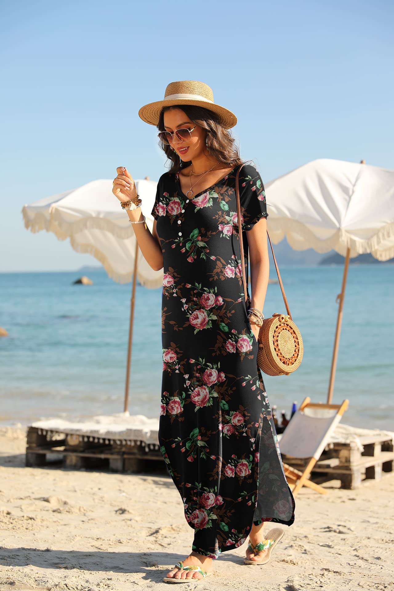 GRECERELLE Women's Casual Long Sleeveless Maxi Dress with Double Slits - Perfect for Beach Vacations, Summer Parties & Boho Style Outfits