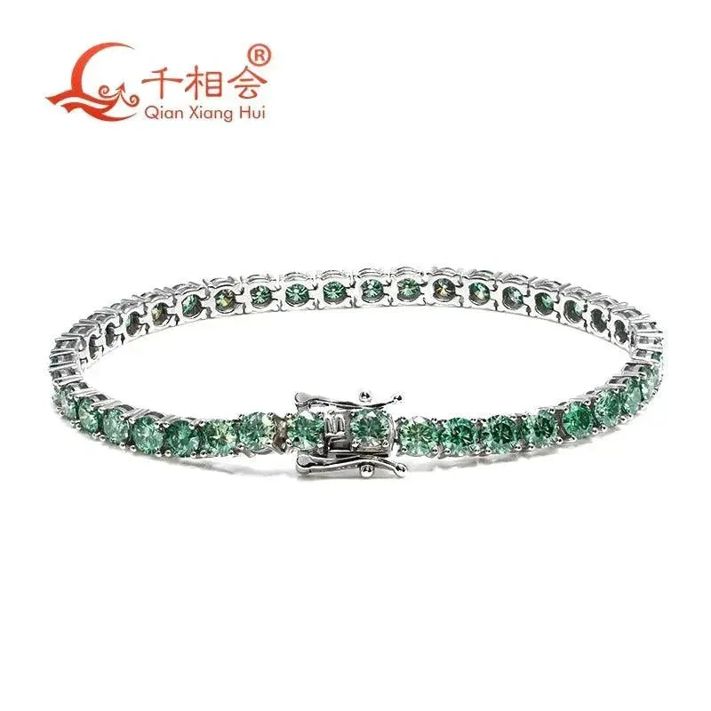 10K Real Gold 3mm 4mm 5mm Green Moissanite Tennis Bracelet - Luxury Jewelry Gift for Women & Men - Perfect for Parties, Dating & Special Occasions