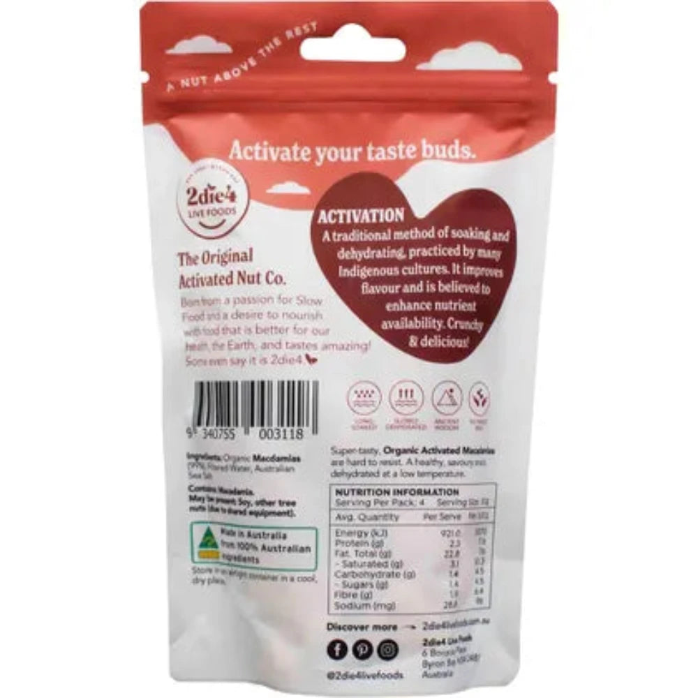 Organic Activated Macadamia Nuts 120g by 2DIE4 LIVE FOODS | Raw, Vegan, Keto-Friendly Snack for Energy Boosting & Healthy Lifestyle