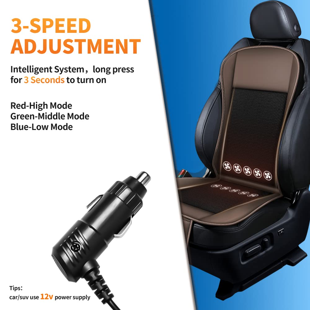 Cooling Car Seat Cushion with 10 Fans & 3-Temperature Settings - 12V Ventilated Seat Cover Cools in 15 Seconds - Breathable Mesh with Storage Pockets for Summer Driving Comfort (Brown) - Perfect for Long Commutes, Road Trips & Hot Weather